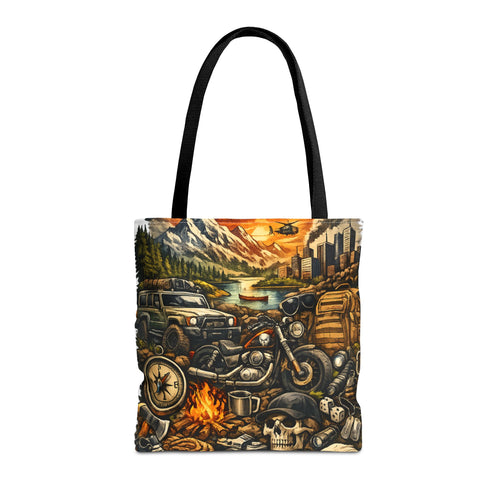 Adventure Motorcycle Tote Bag — Campfire Road Trip All-Over Print