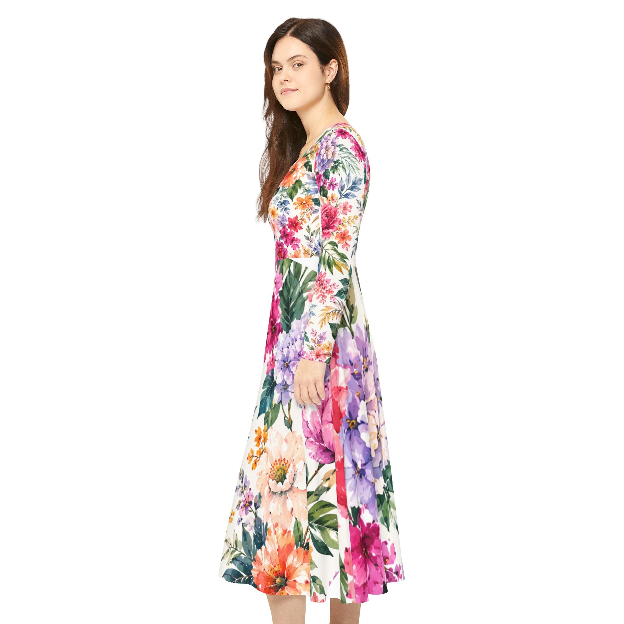 Floral Long-Sleeve Dance Dress — Vintage Watercolor Garden Print