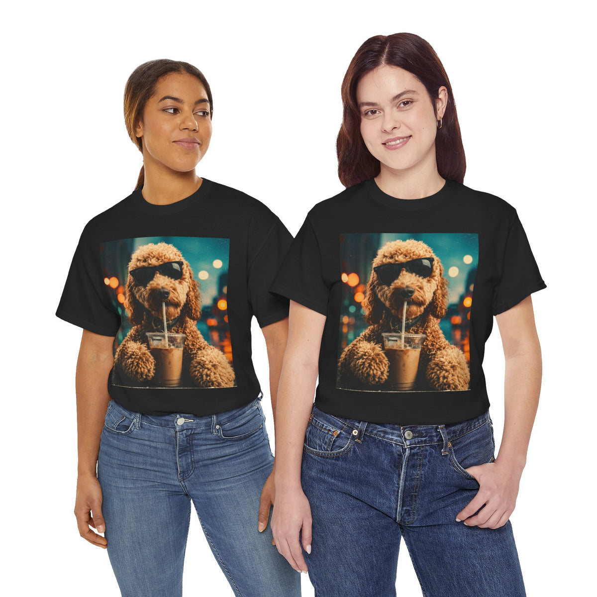 Dog with Coffee T-Shirt — Cool Poodle Drinking Iced Coffee Graphic Tee