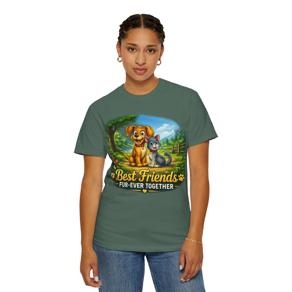 Best Friends T-Shirt — "Fur-Ever Together" Cute Dog & Cat Graphic Tee