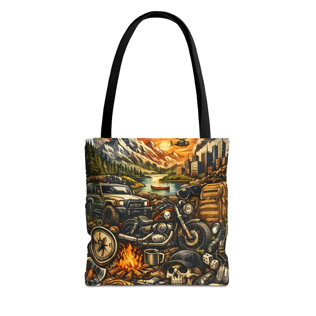 Adventure Motorcycle Tote Bag — Campfire Road Trip All-Over Print