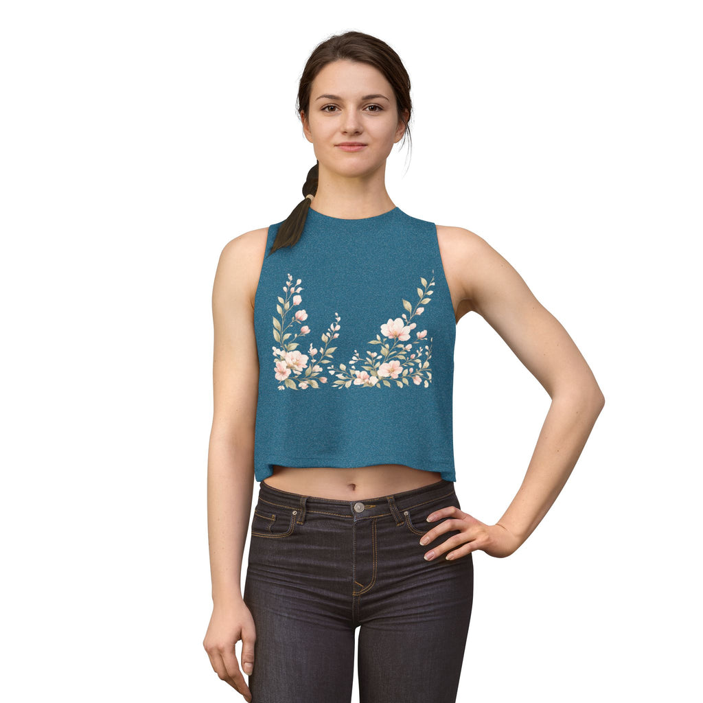 Floral Crop Top — Soft Pink Watercolor Blossoms