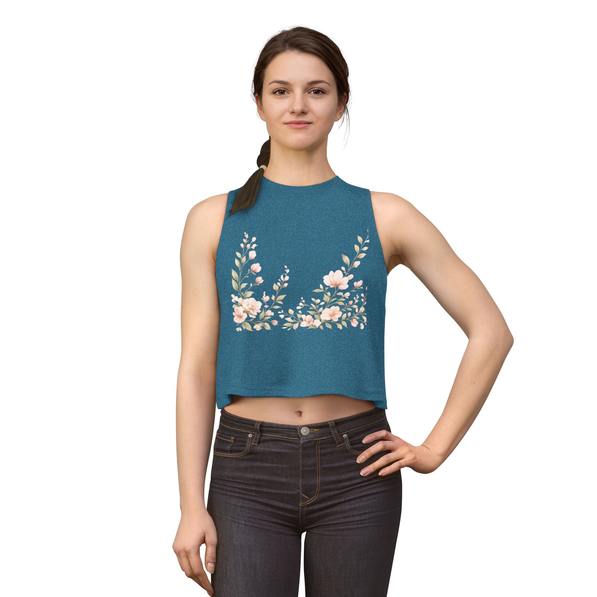 Floral Crop Top — Soft Pink Watercolor Blossoms