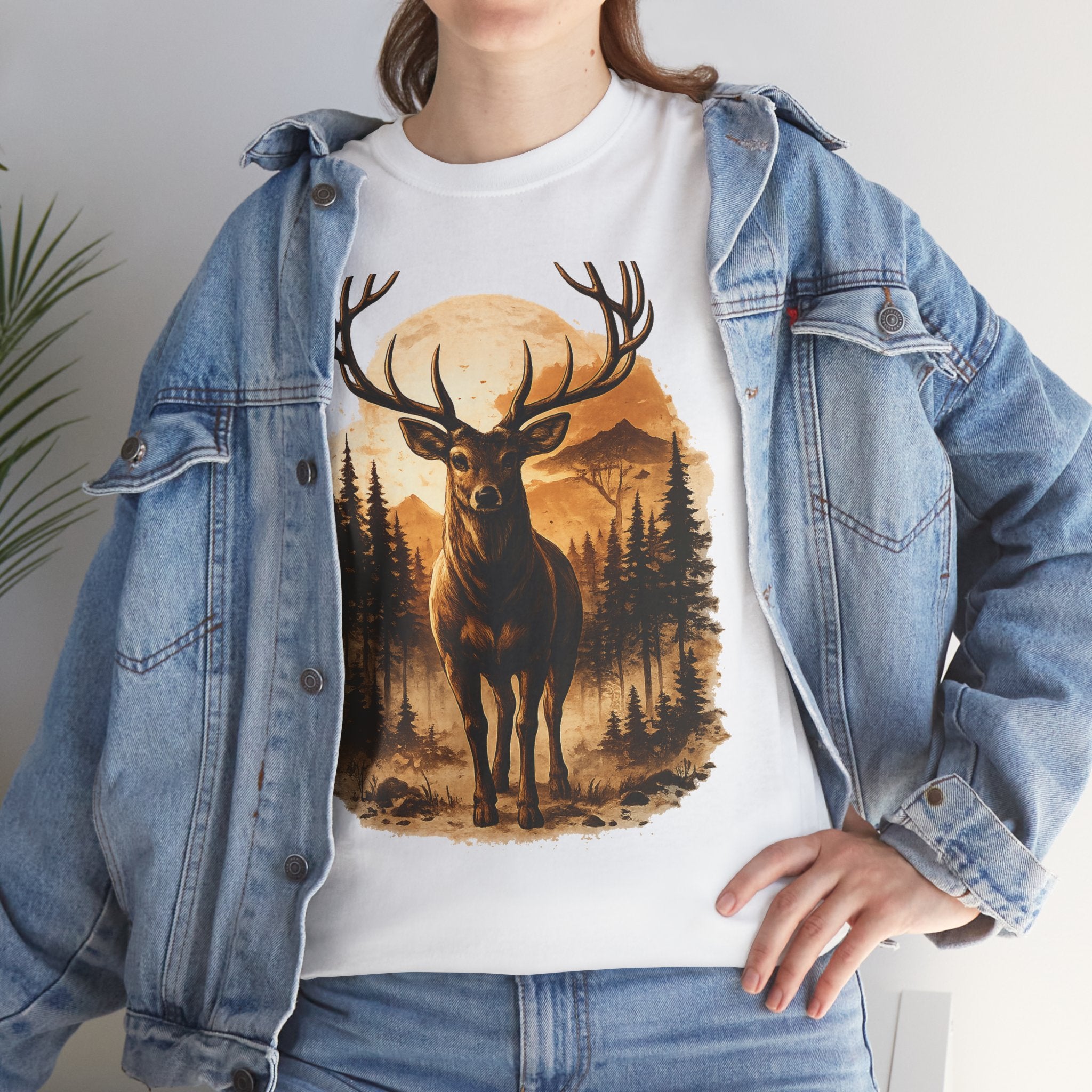 Deer Sunset Graphic Tee — Wilderness Stag Nature T-Shirt