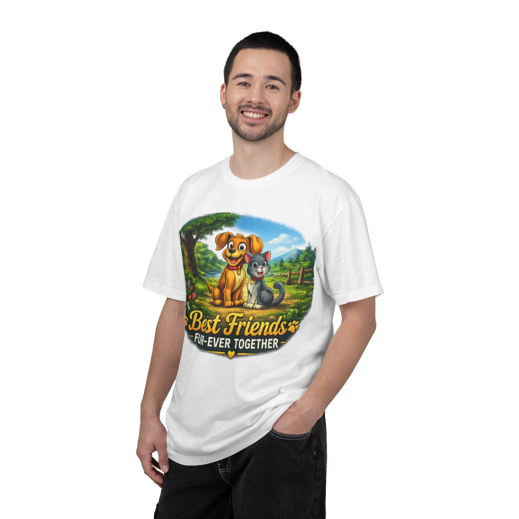 Best Friends T-Shirt — "Fur-Ever Together" Cute Dog & Cat Graphic Tee