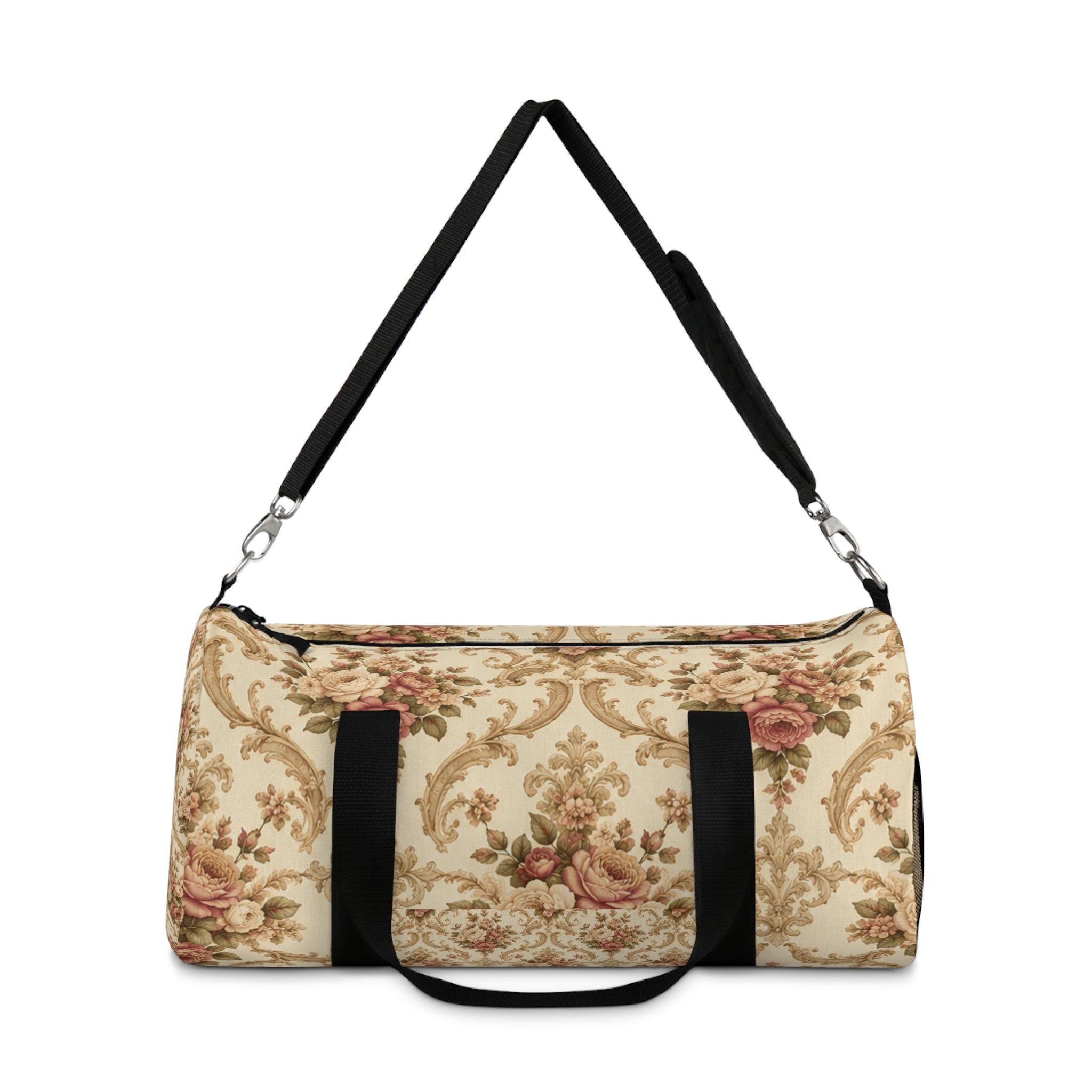 Vintage Floral Duffel Bag — Cream Rose Travel Gym Bag