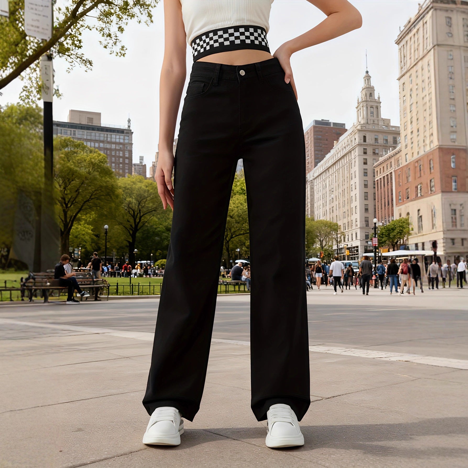 Jeans with Rhinestones Women High Waist Slimming Wide Leg Jeans  Jeans