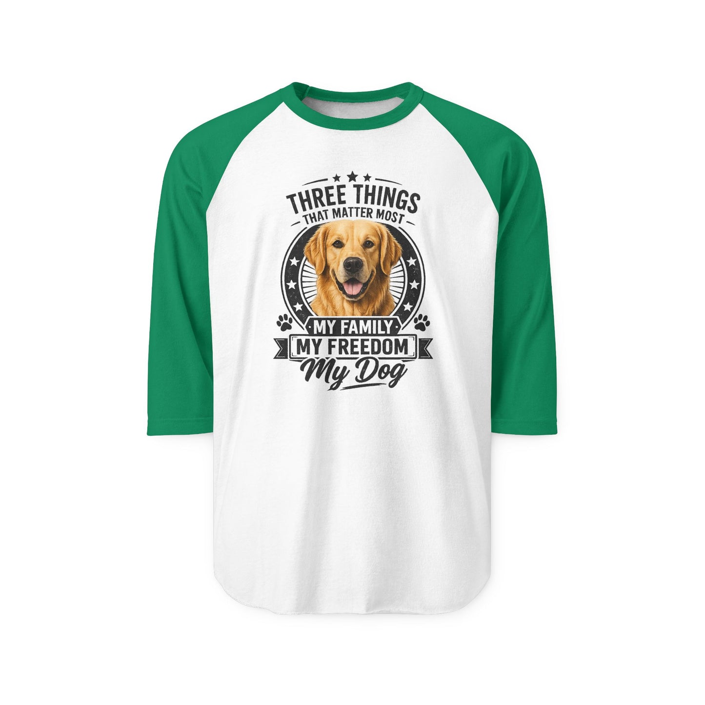 Golden Retriever Raglan Shirt - "My Family Has Paws" Dog Lover Baseball Tee