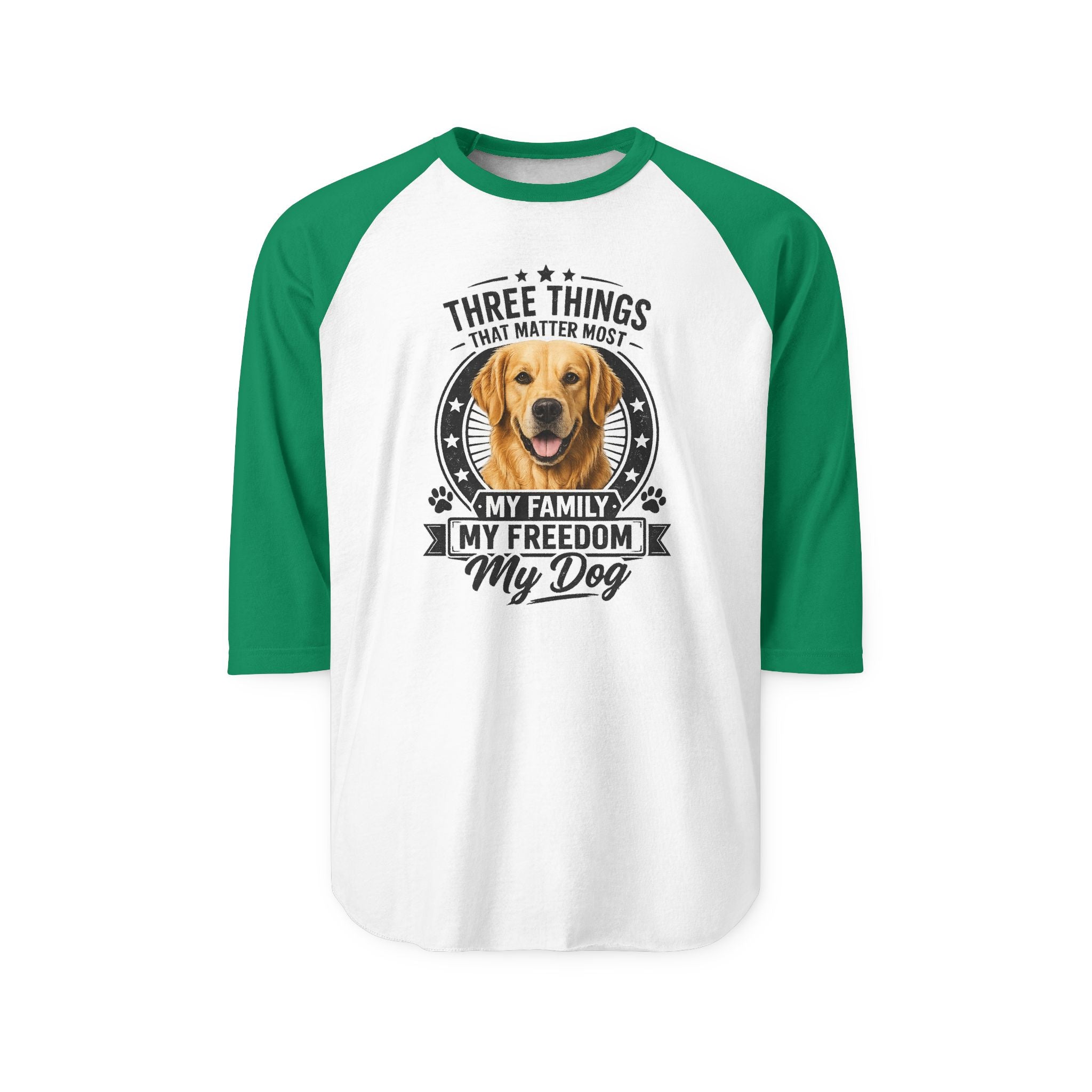 Golden Retriever Raglan Shirt - "My Family Has Paws" Dog Lover Baseball Tee