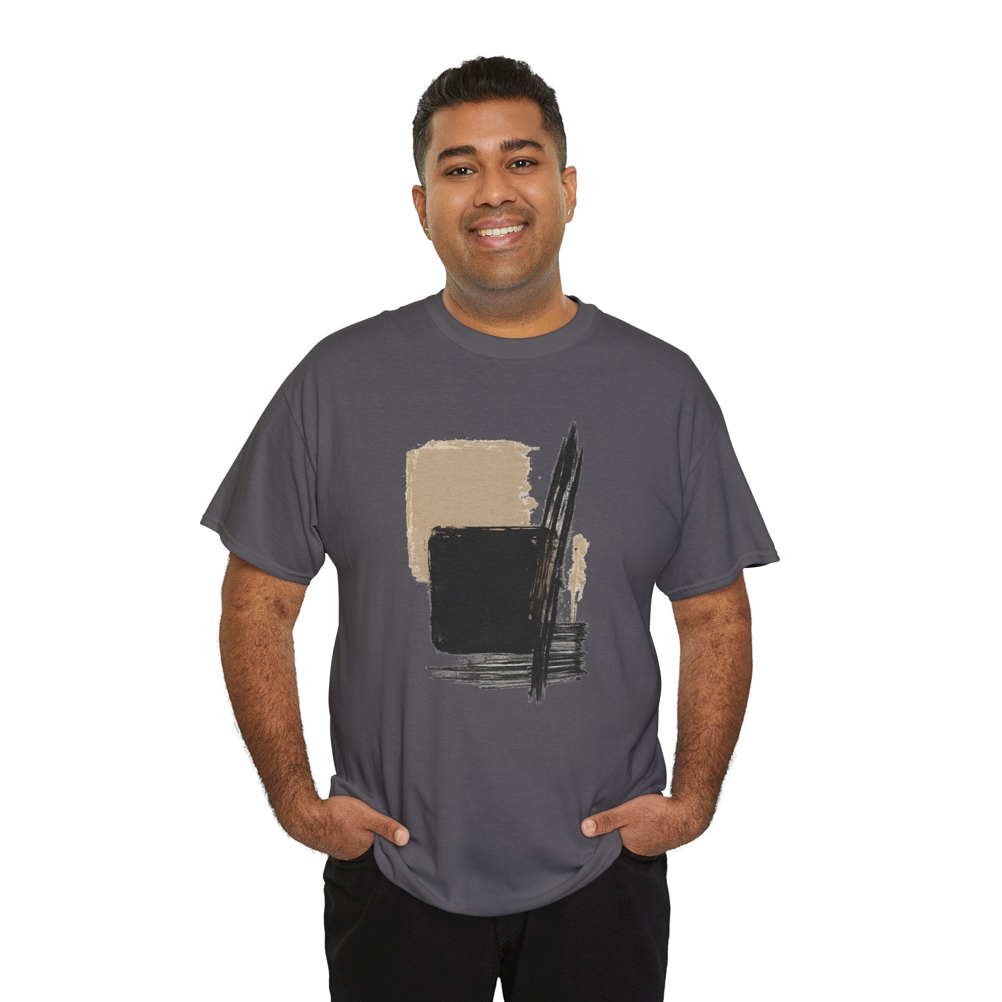 Abstract Brushstroke Tee — Minimal Neutral Art Graphic T-Shirt