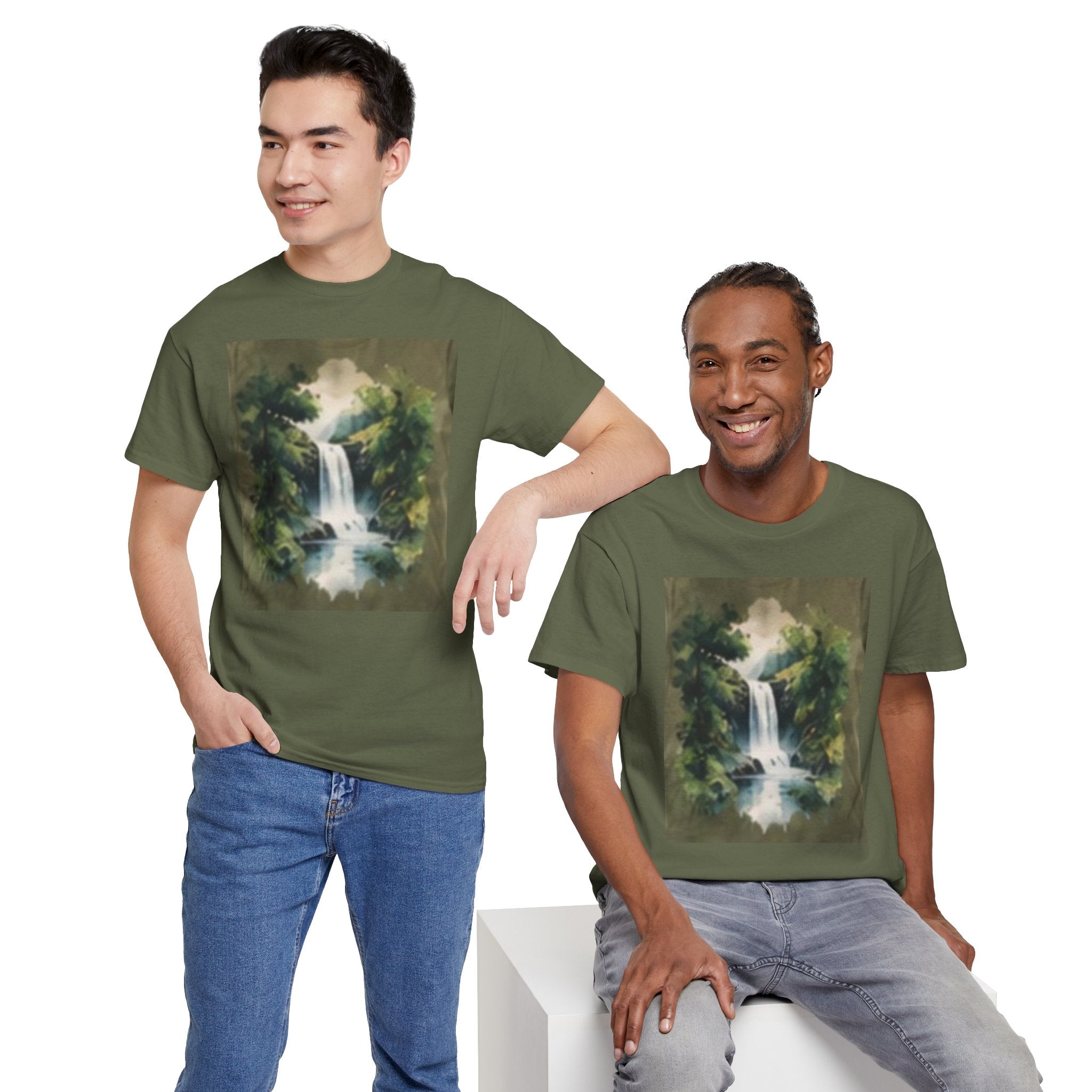 Waterfall Landscape T-Shirt — Vintage Forest Nature Tee