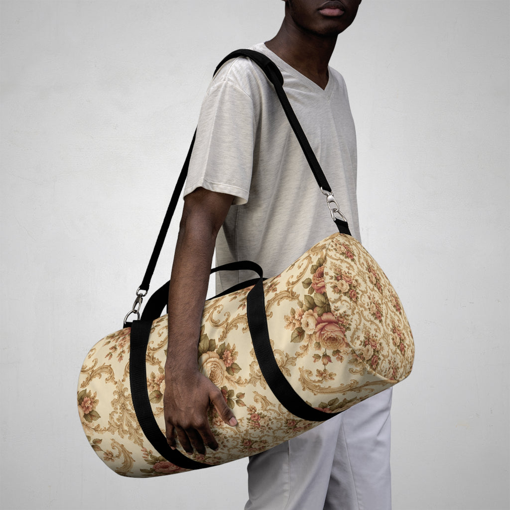 Vintage Floral Duffel Bag — Cream Rose Travel Gym Bag