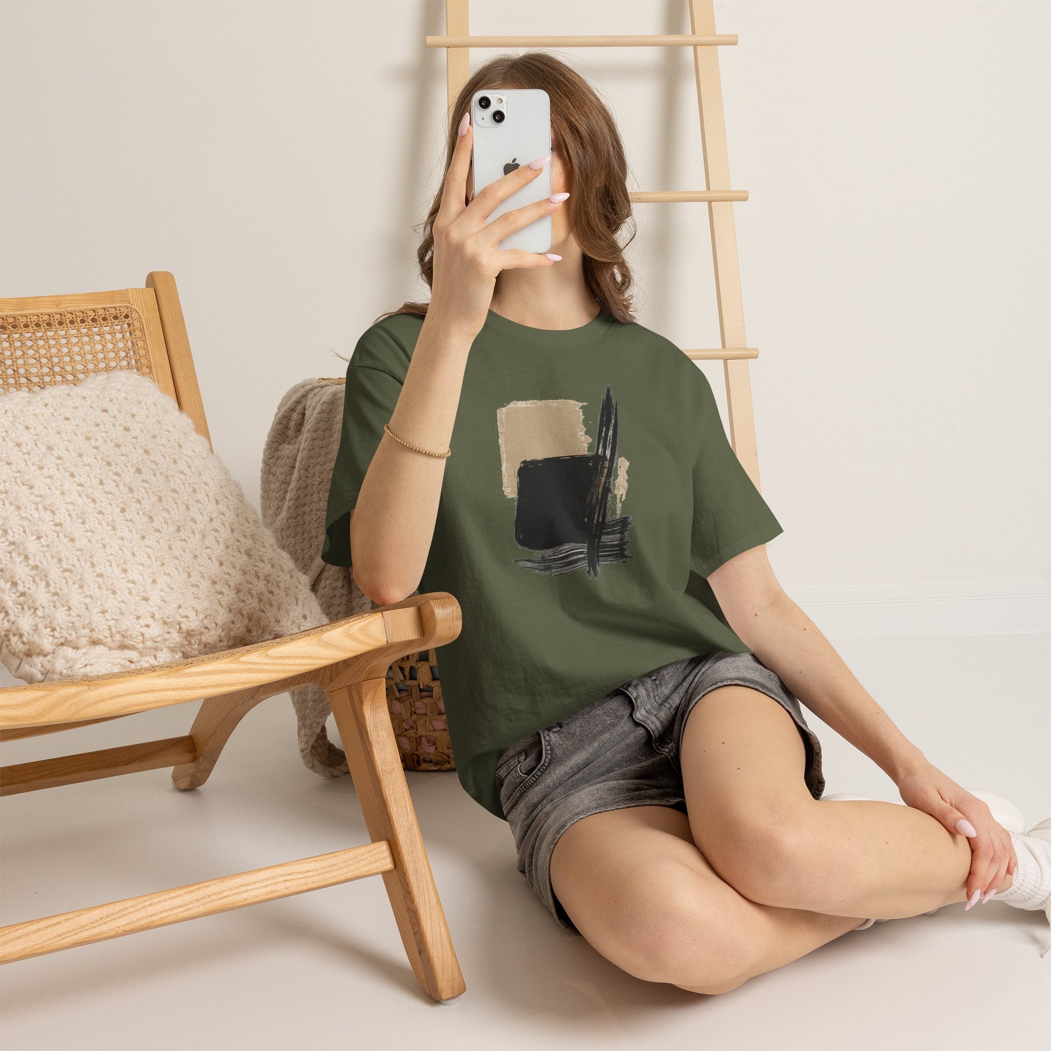 Abstract Brushstroke Tee — Minimal Neutral Art Graphic T-Shirt