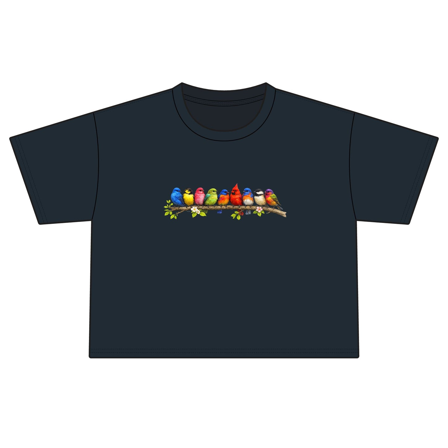 Colorful Songbirds Boxy Tee — Women's Bird Graphic Shirt