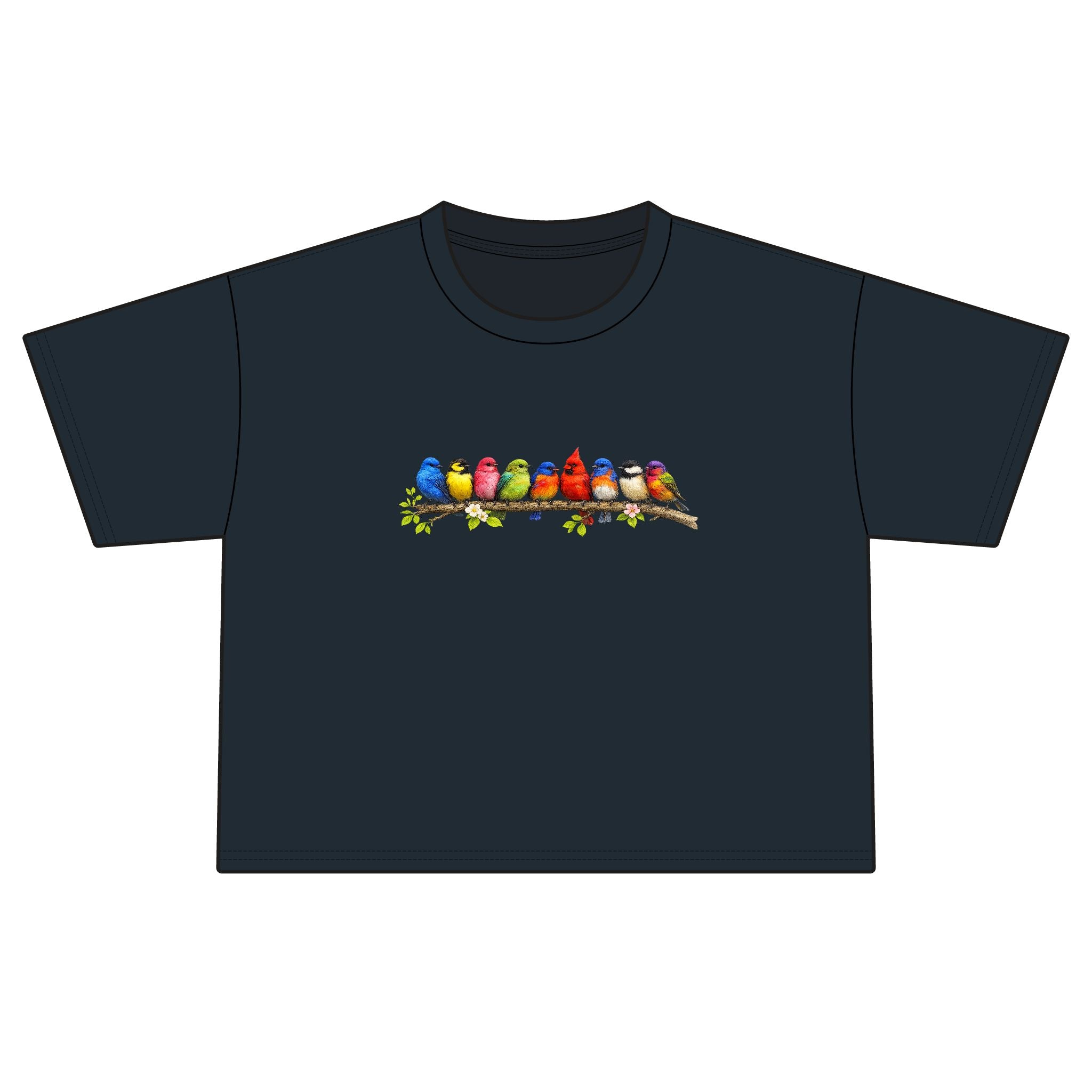 Colorful Songbirds Boxy Tee — Women's Bird Graphic Shirt