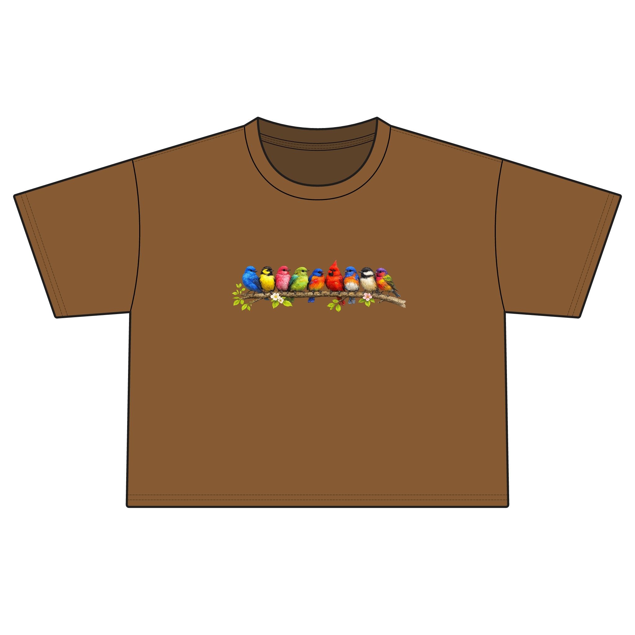 Colorful Songbirds Boxy Tee — Women's Bird Graphic Shirt