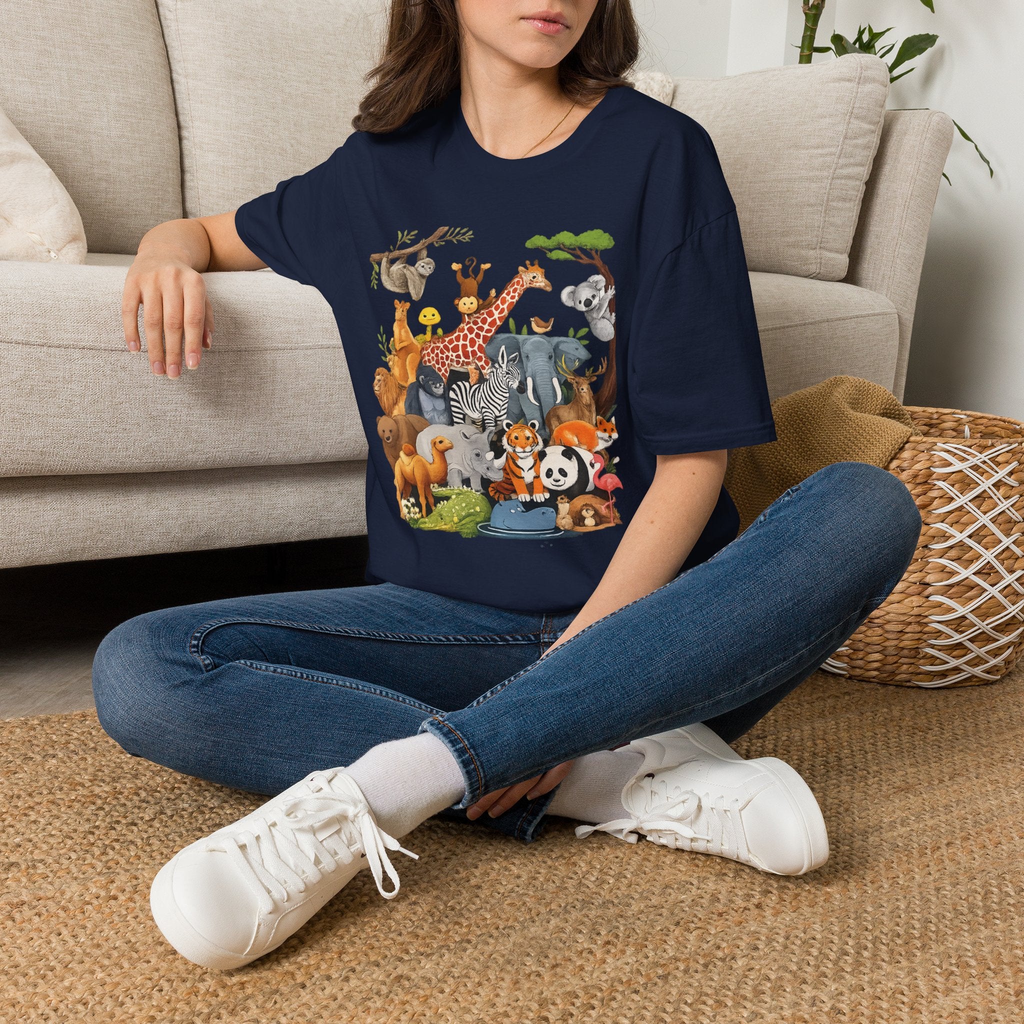 Safari Jungle Animals T-Shirt — Cute Giraffe, Zebra & Elephant Graphic Tee