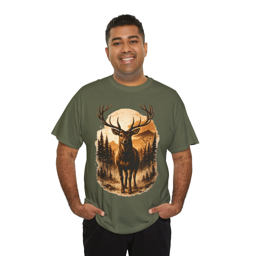 Deer Sunset Graphic Tee — Wilderness Stag Nature T-Shirt