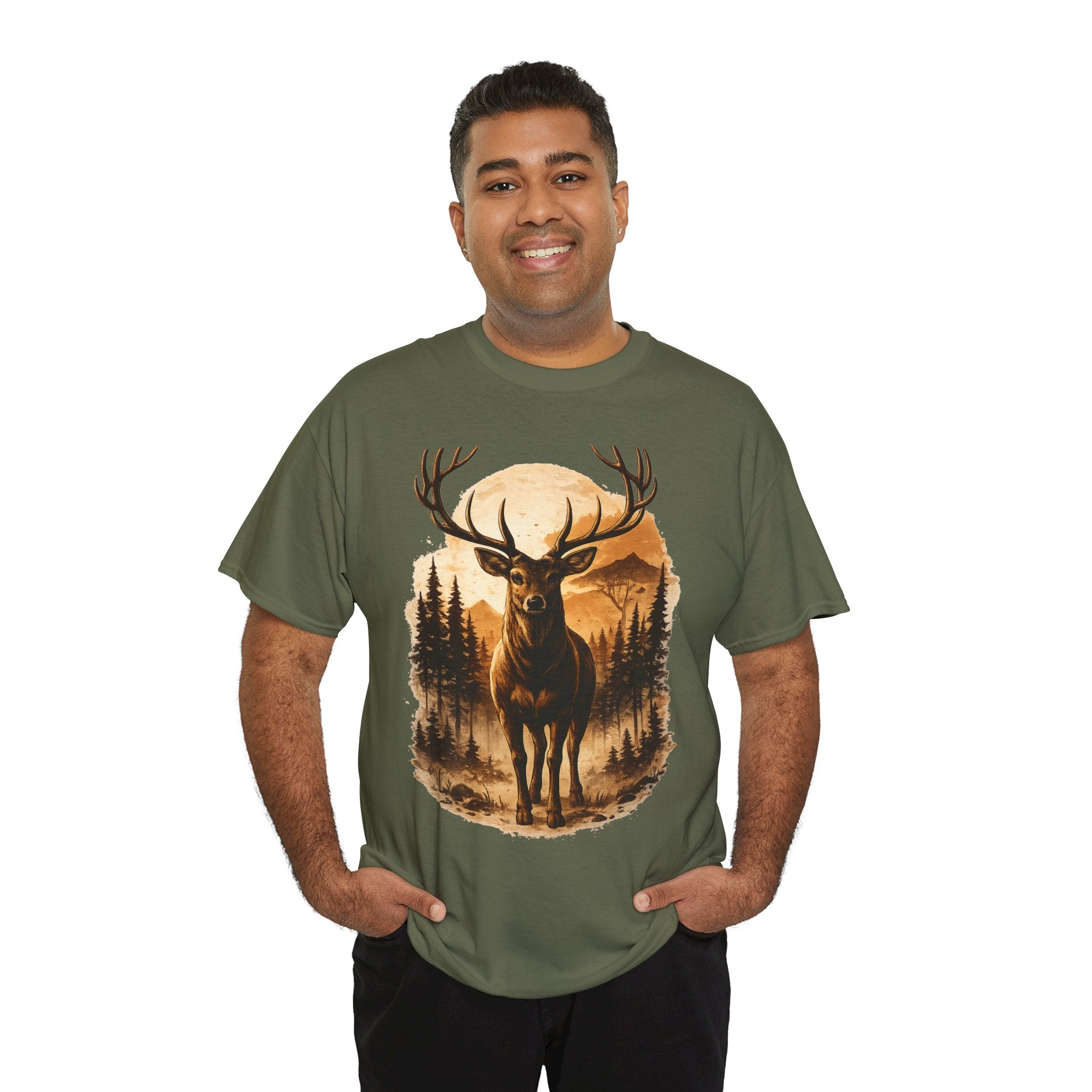 Deer Sunset Graphic Tee — Wilderness Stag Nature T-Shirt