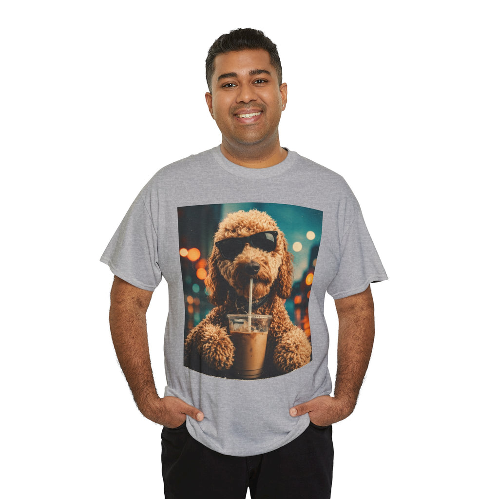 Dog with Coffee T-Shirt — Cool Poodle Drinking Iced Coffee Graphic Tee