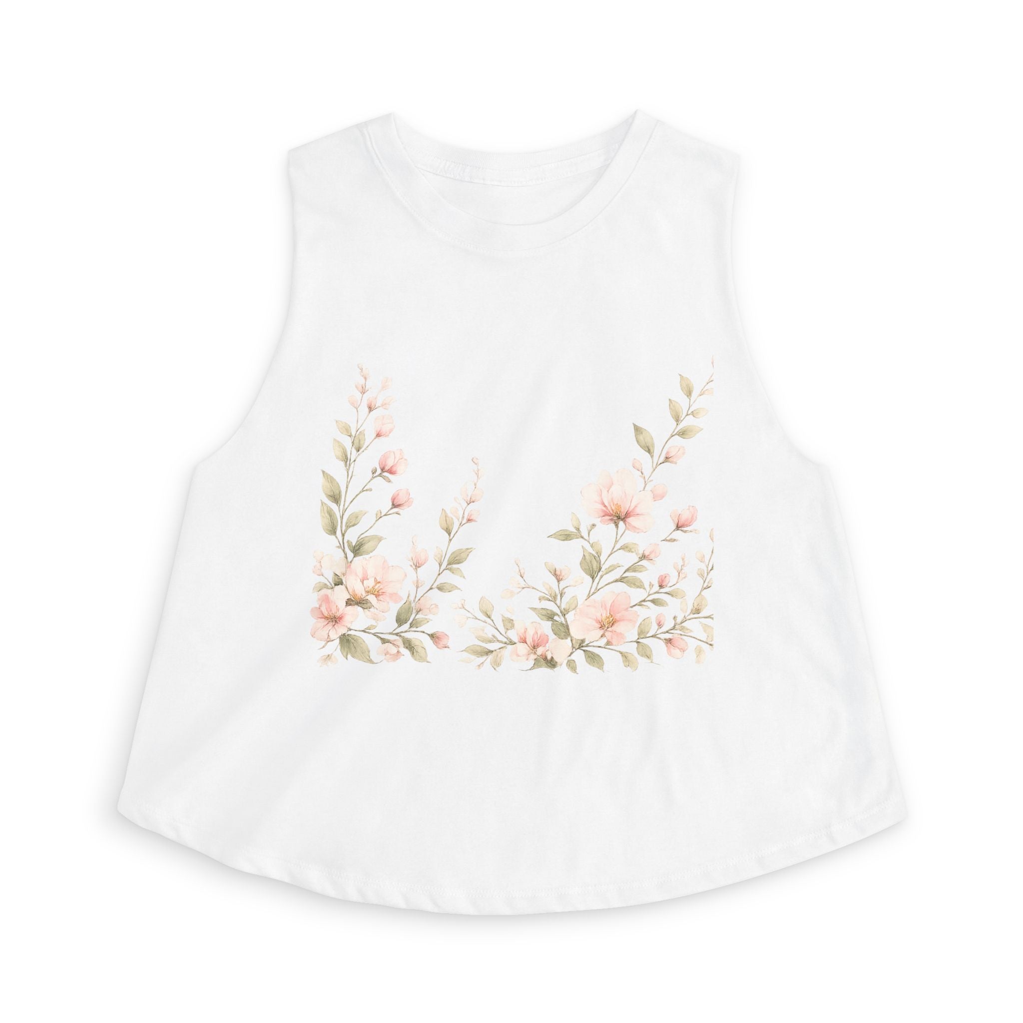 Floral Crop Top — Soft Pink Watercolor Blossoms