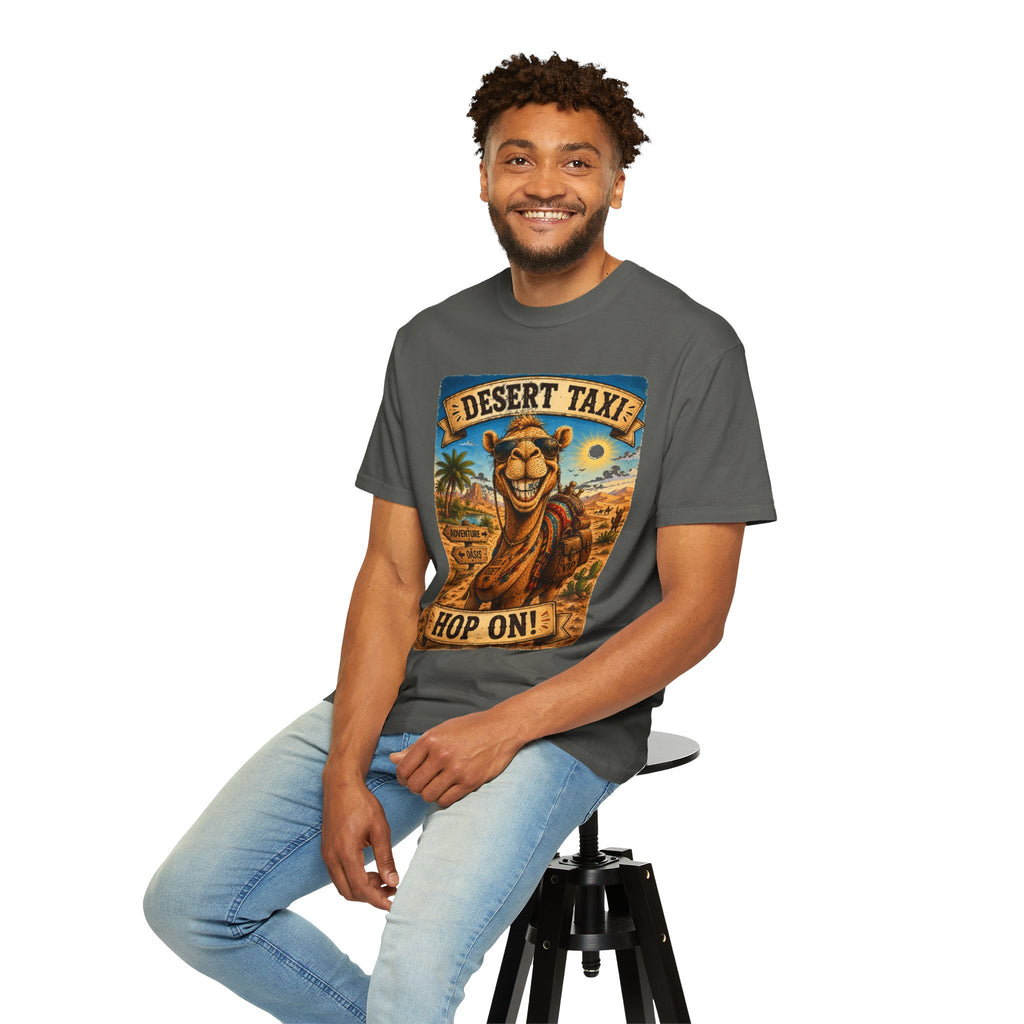 Desert Taxi Camel T-Shirt — 'Hop On!' Retro Desert Travel Tee