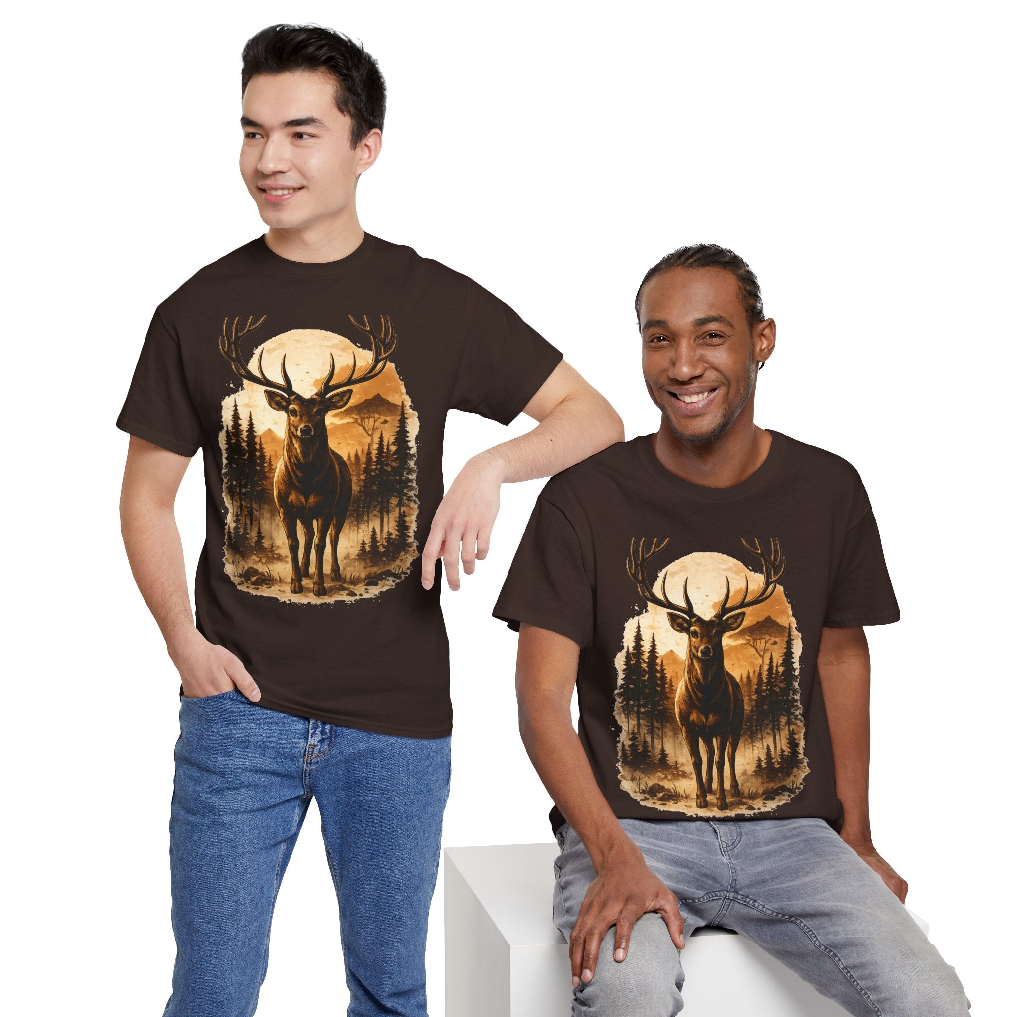 Deer Sunset Graphic Tee — Wilderness Stag Nature T-Shirt