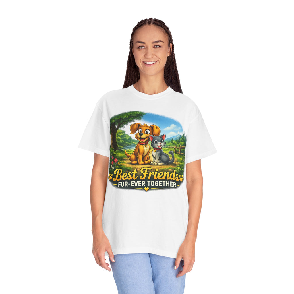 Best Friends T-Shirt — "Fur-Ever Together" Cute Dog & Cat Graphic Tee