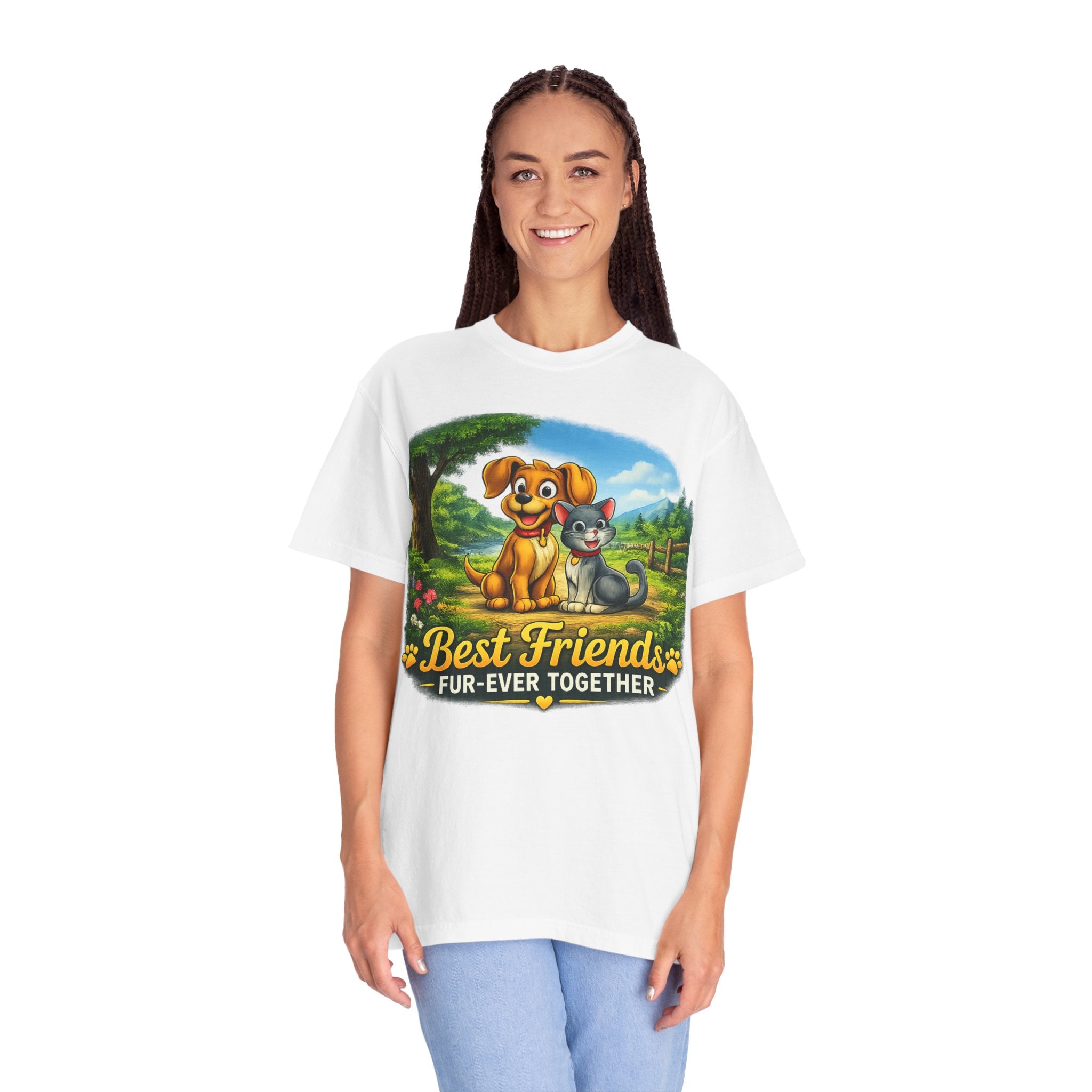 Best Friends T-Shirt — "Fur-Ever Together" Cute Dog & Cat Graphic Tee