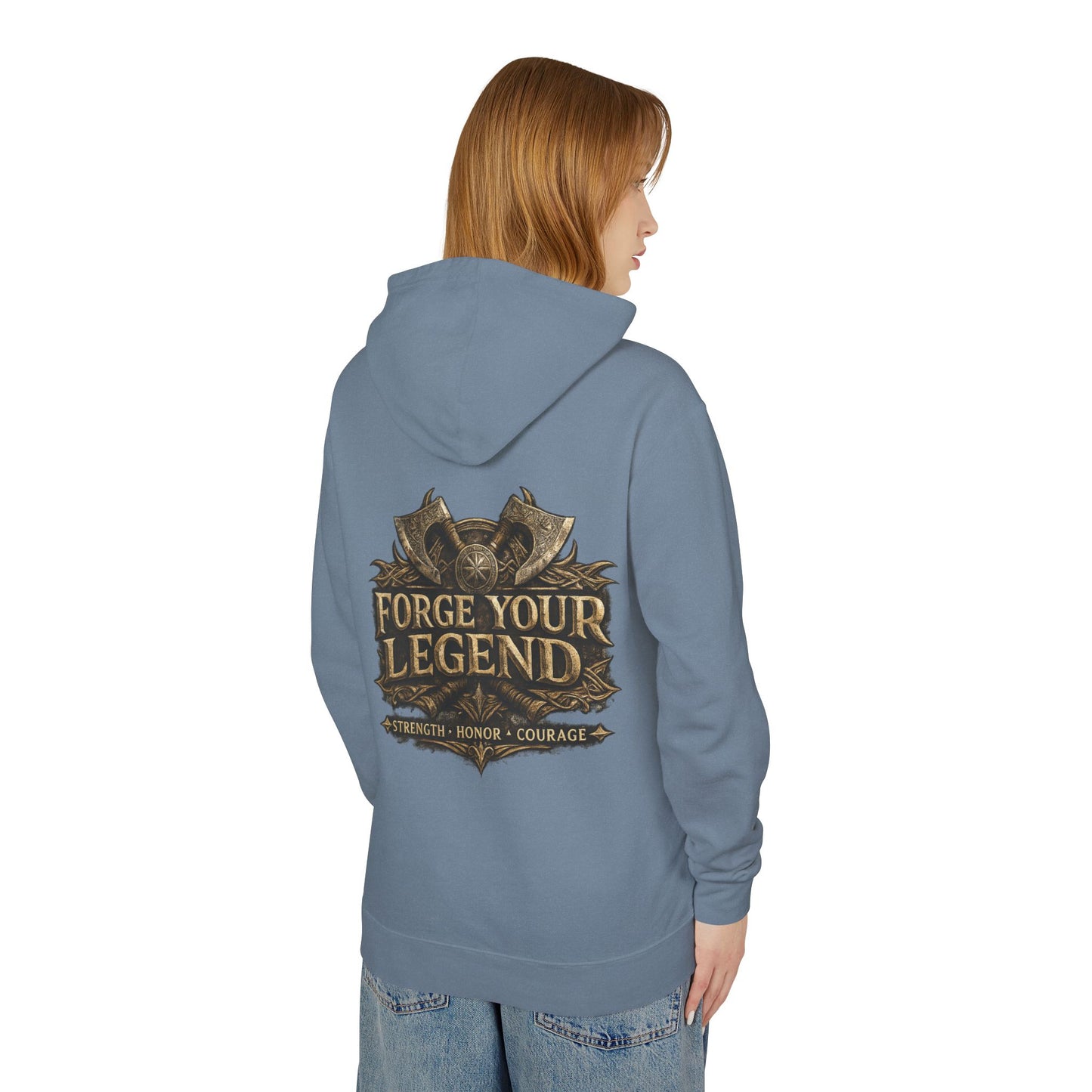 Viking Warrior Hoodie — "Forge Your Legend" Shield & Helmet Sweatshirt