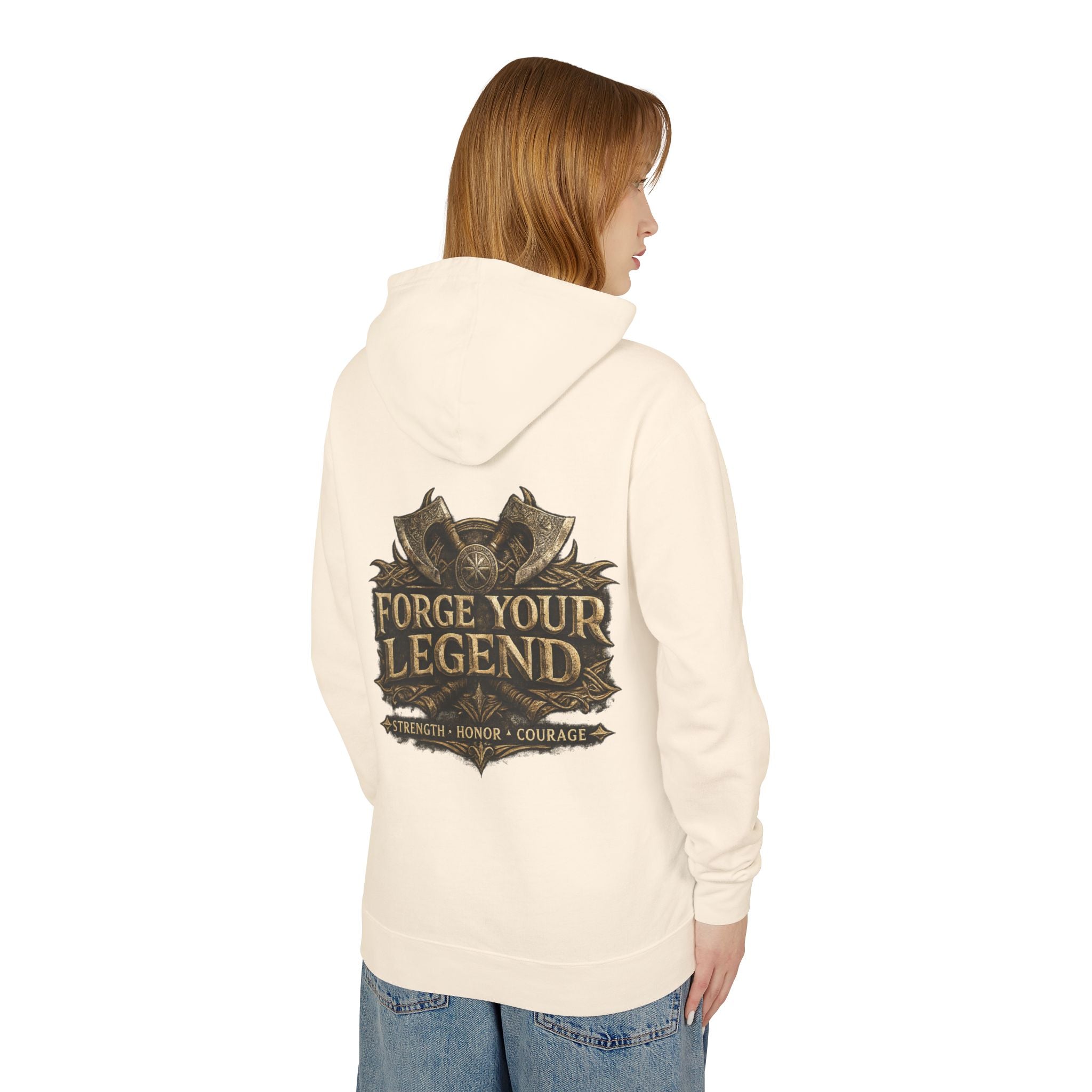 Viking Warrior Hoodie — "Forge Your Legend" Shield & Helmet Sweatshirt