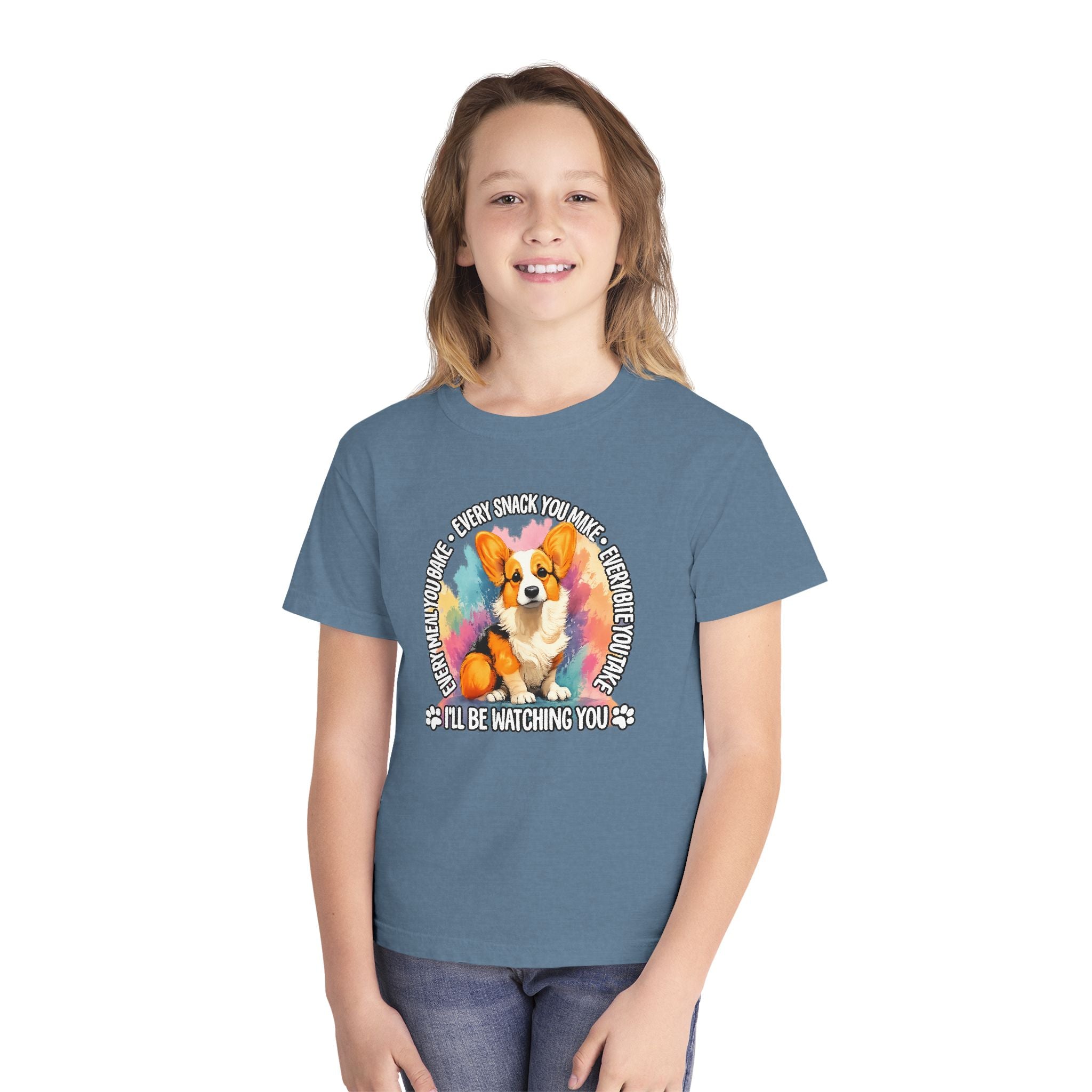 Corgi Snack Watch Youth Tee — "I'll Be Watching You" Cute Dog Graphic Shirt