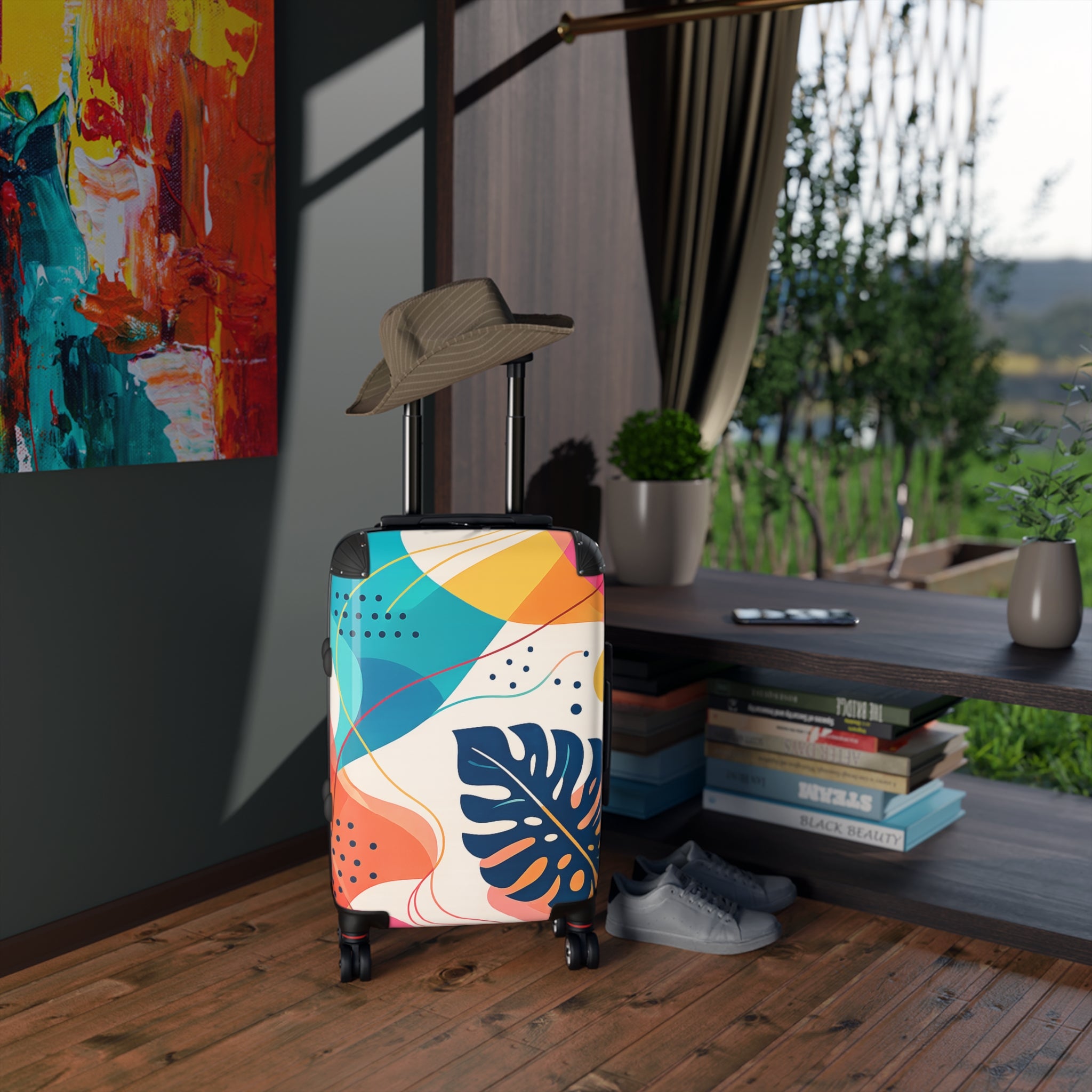 Tropical Abstract Carry-On Suitcase – Colorful Leaf Print Travel Luggage