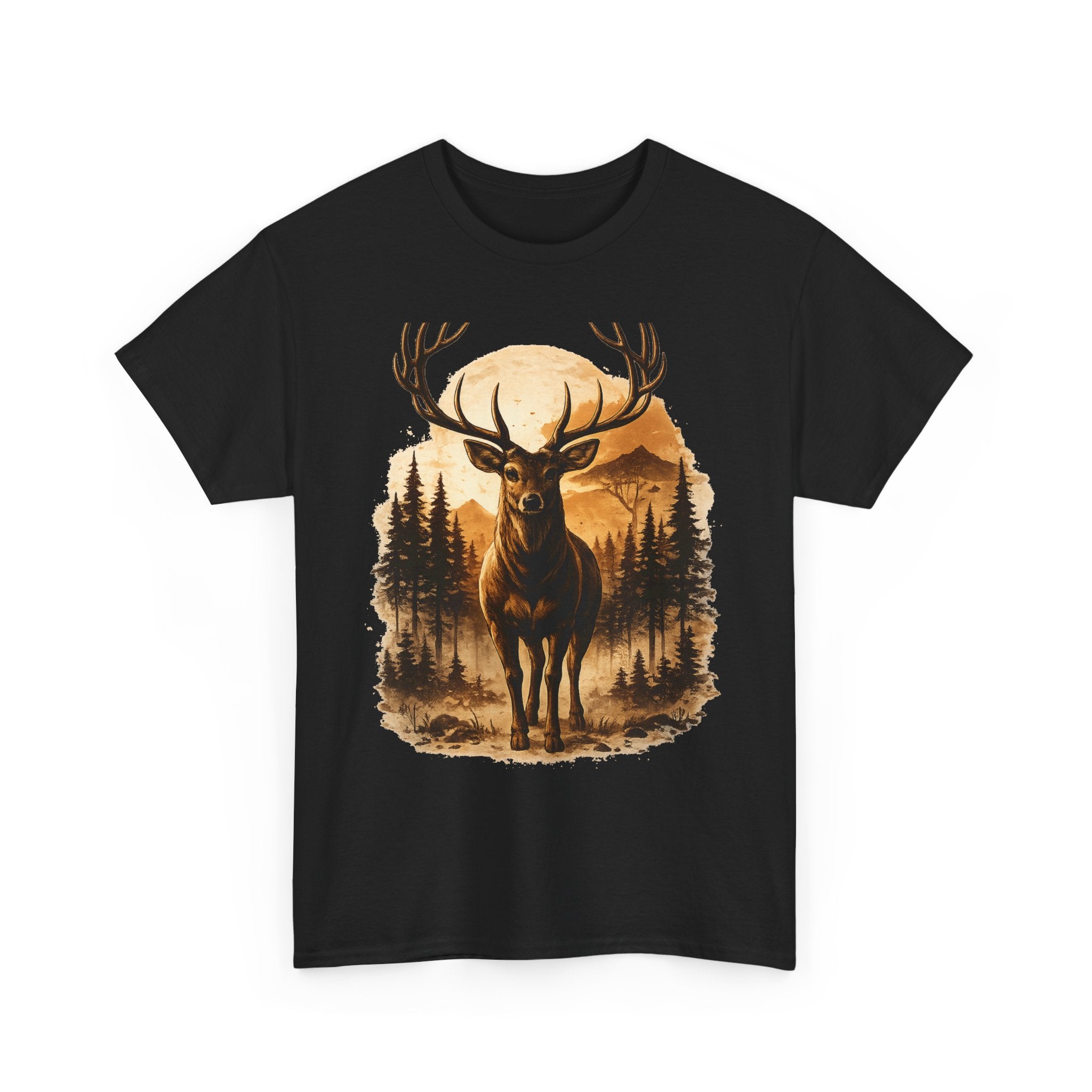 Deer Sunset Graphic Tee — Wilderness Stag Nature T-Shirt