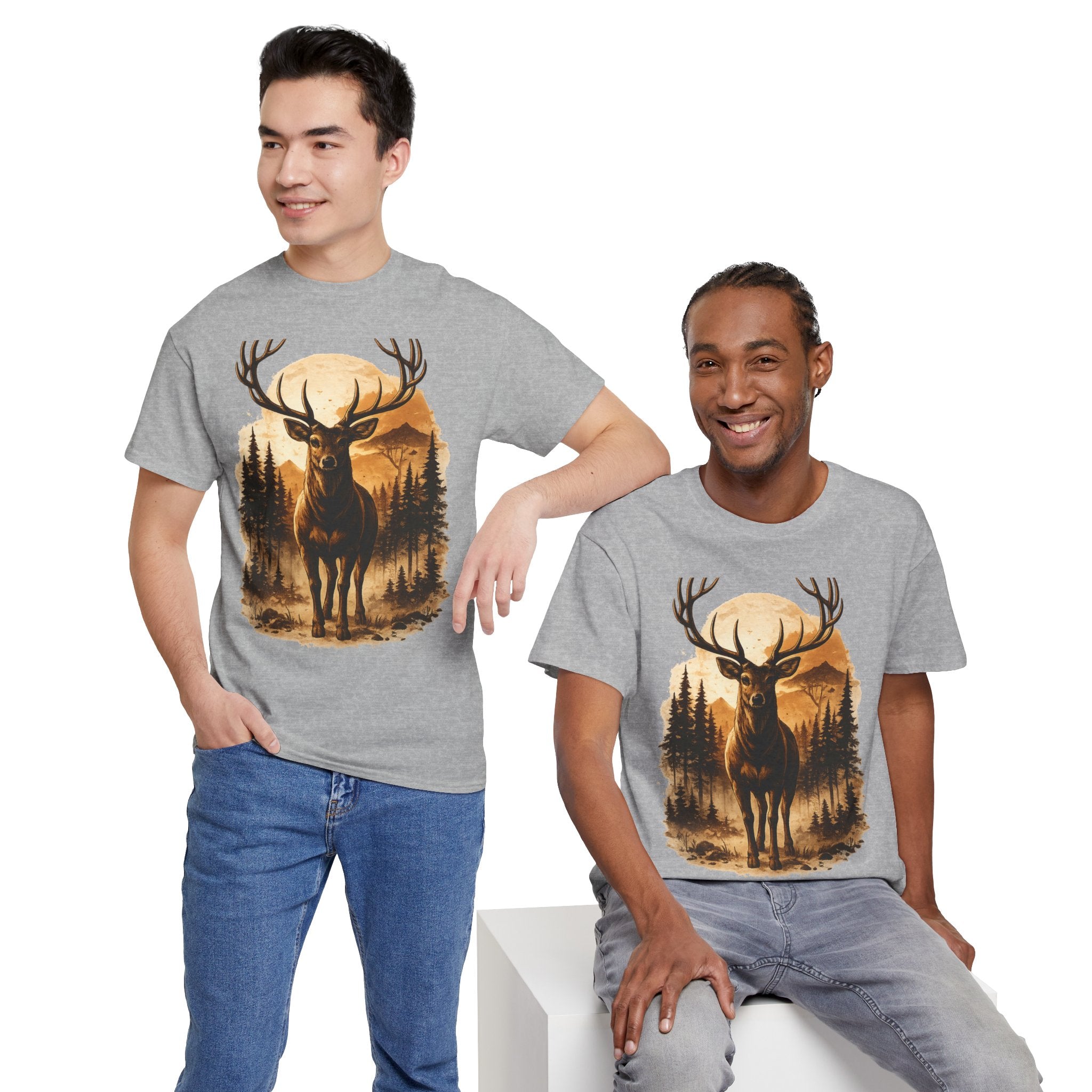 Deer Sunset Graphic Tee — Wilderness Stag Nature T-Shirt