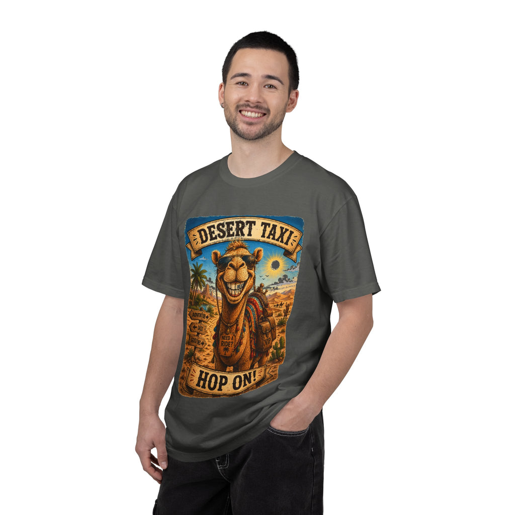 Desert Taxi Camel T-Shirt — 'Hop On!' Retro Desert Travel Tee