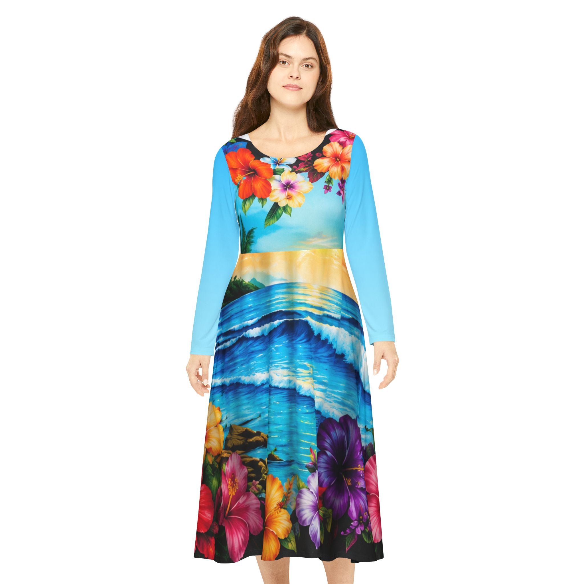 Tropical Sunset Dance Dress — Long Sleeve Floral AOP