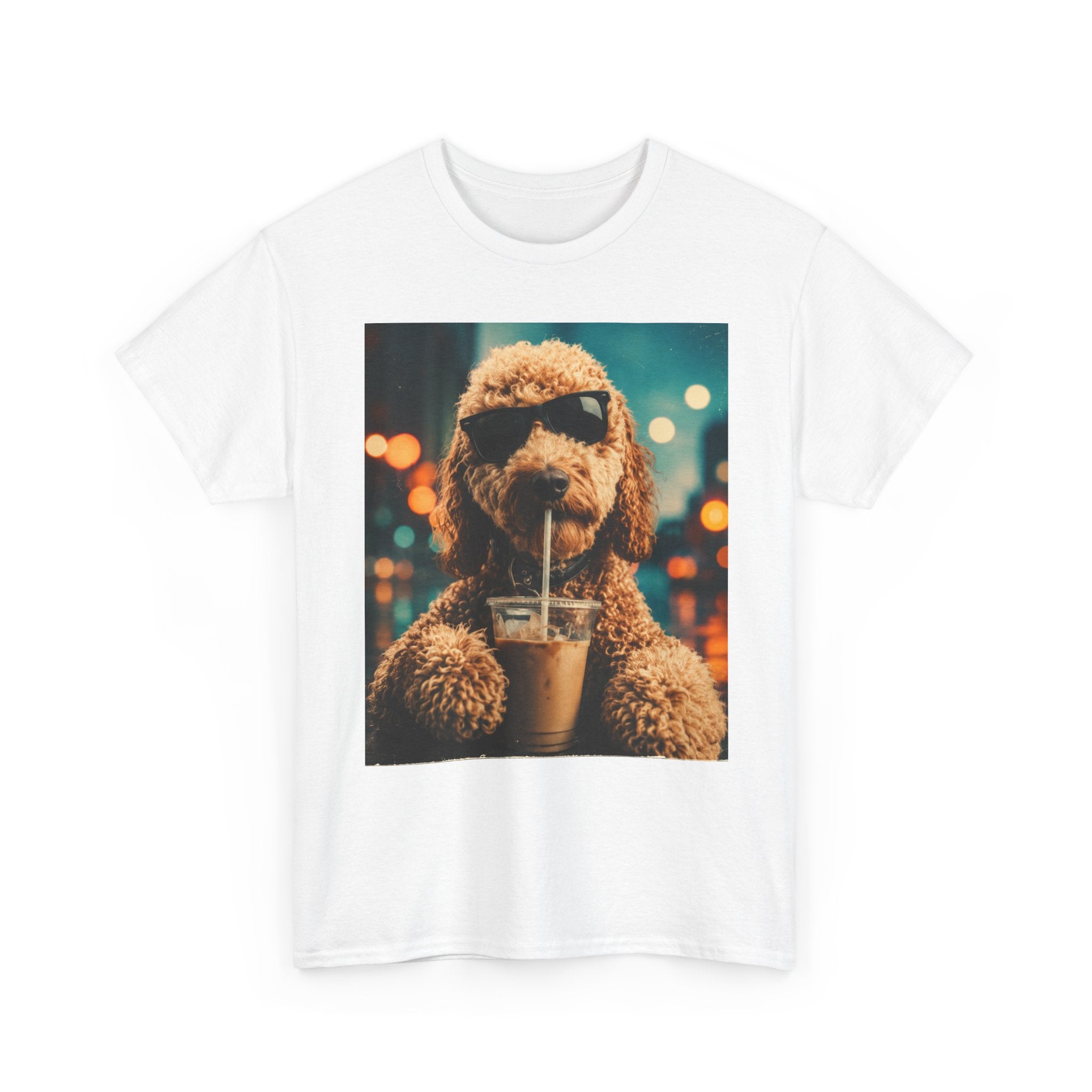 Dog with Coffee T-Shirt — Cool Poodle Drinking Iced Coffee Graphic Tee