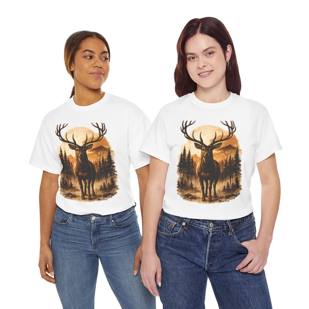 Deer Sunset Graphic Tee — Wilderness Stag Nature T-Shirt