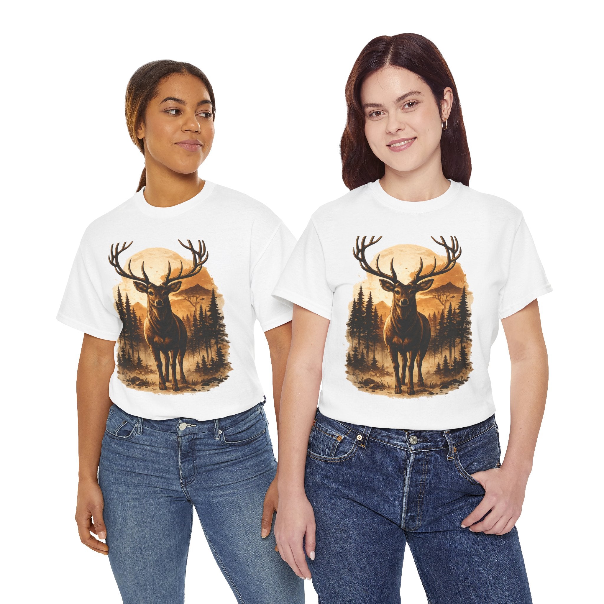 Deer Sunset Graphic Tee — Wilderness Stag Nature T-Shirt