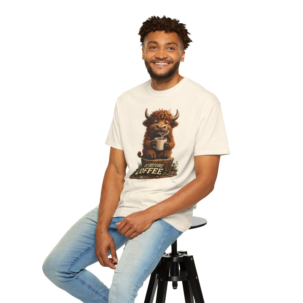 T-Shirt — Cute Highland Cow 'Not Before Coffee' Graphic Tee