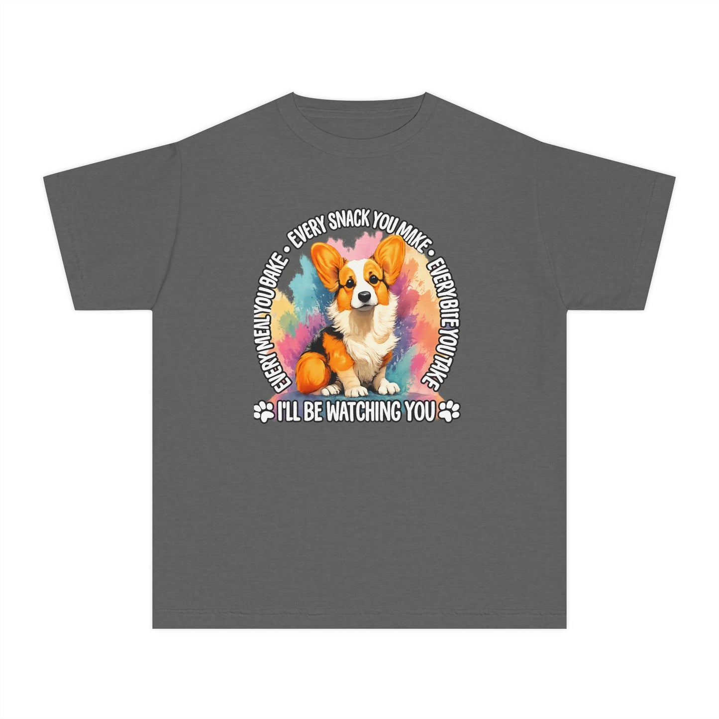 Corgi Snack Watch Youth Tee — "I'll Be Watching You" Cute Dog Graphic Shirt