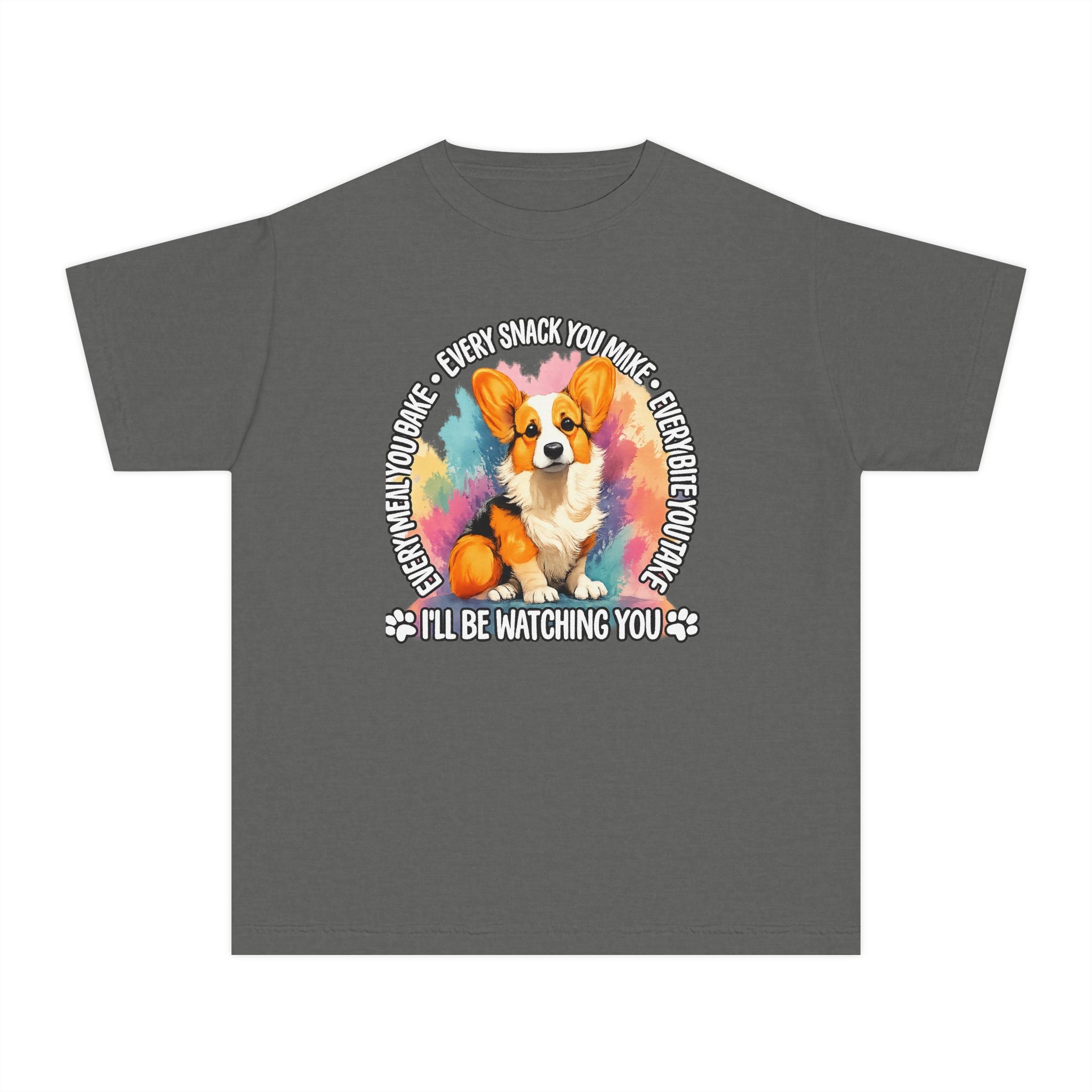 Corgi Snack Watch Youth Tee — "I'll Be Watching You" Cute Dog Graphic Shirt