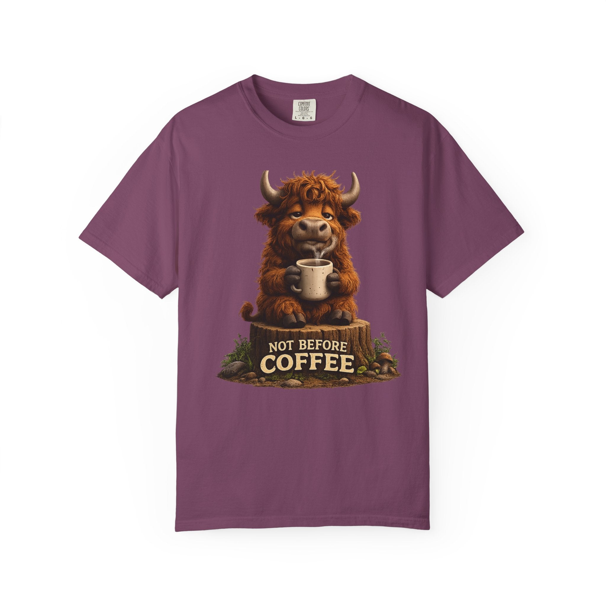 T-Shirt — Cute Highland Cow 'Not Before Coffee' Graphic Tee