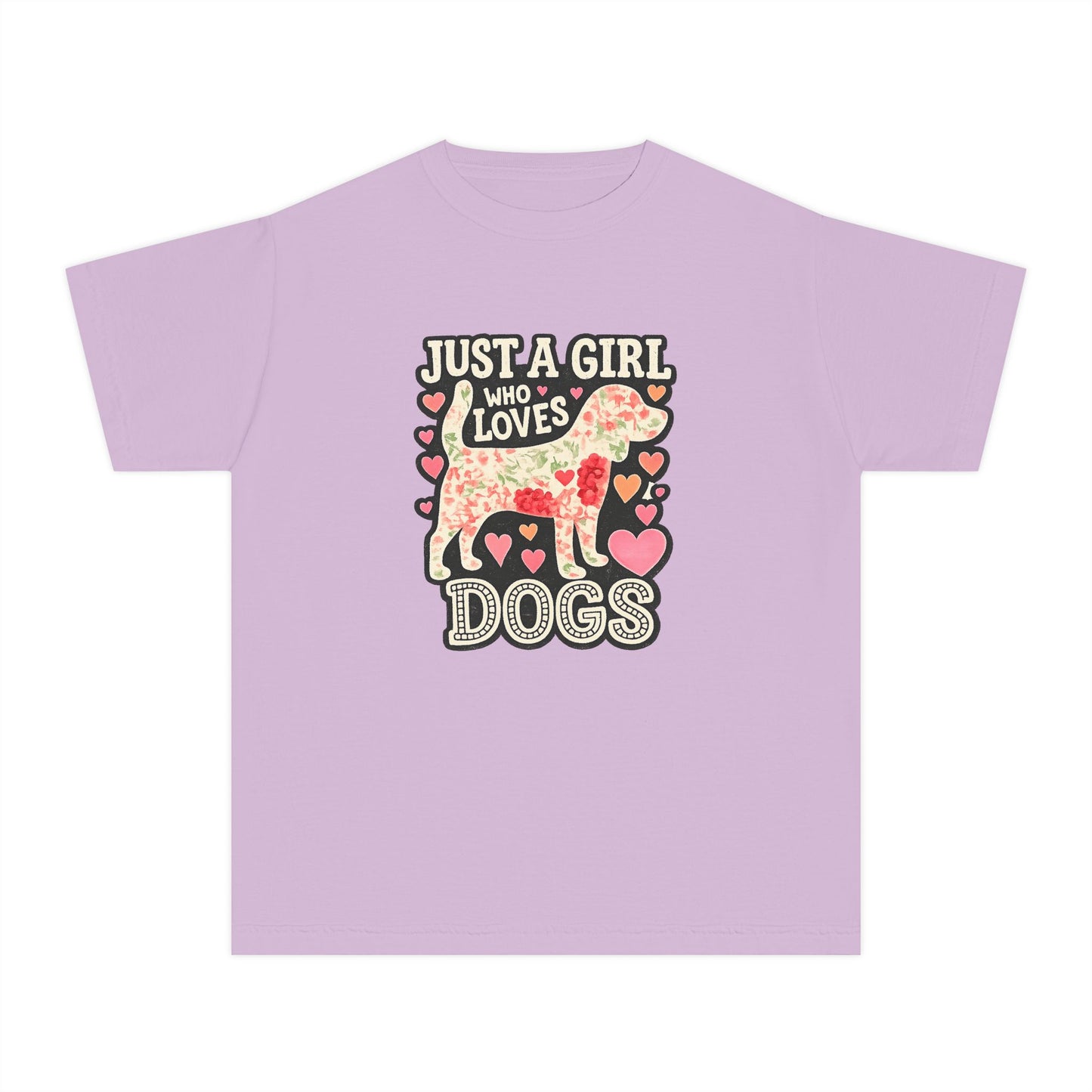Youth Tee — "Just a Girl Who Loves Dogs" Cute Heart Dog Graphic