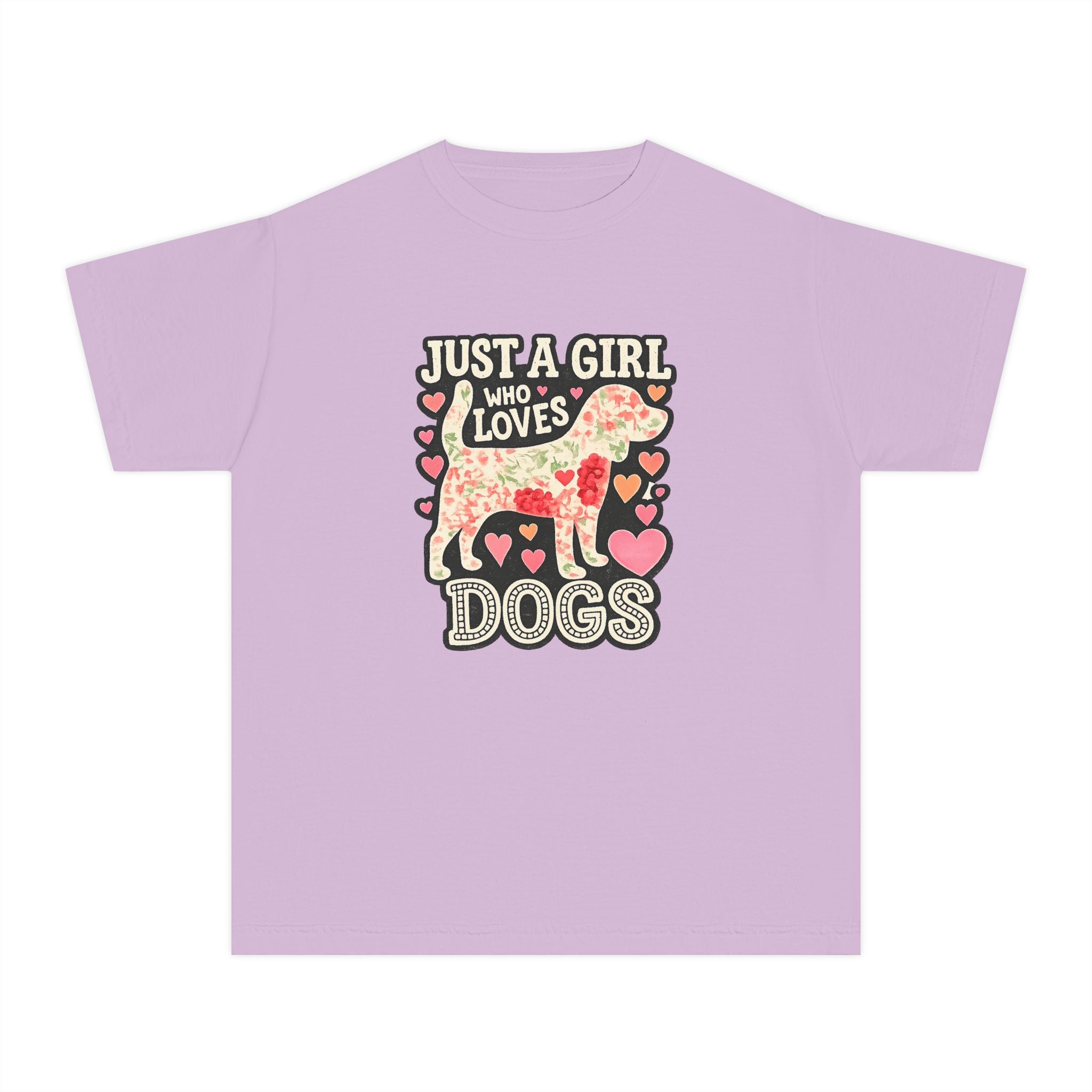 Youth Tee — "Just a Girl Who Loves Dogs" Cute Heart Dog Graphic