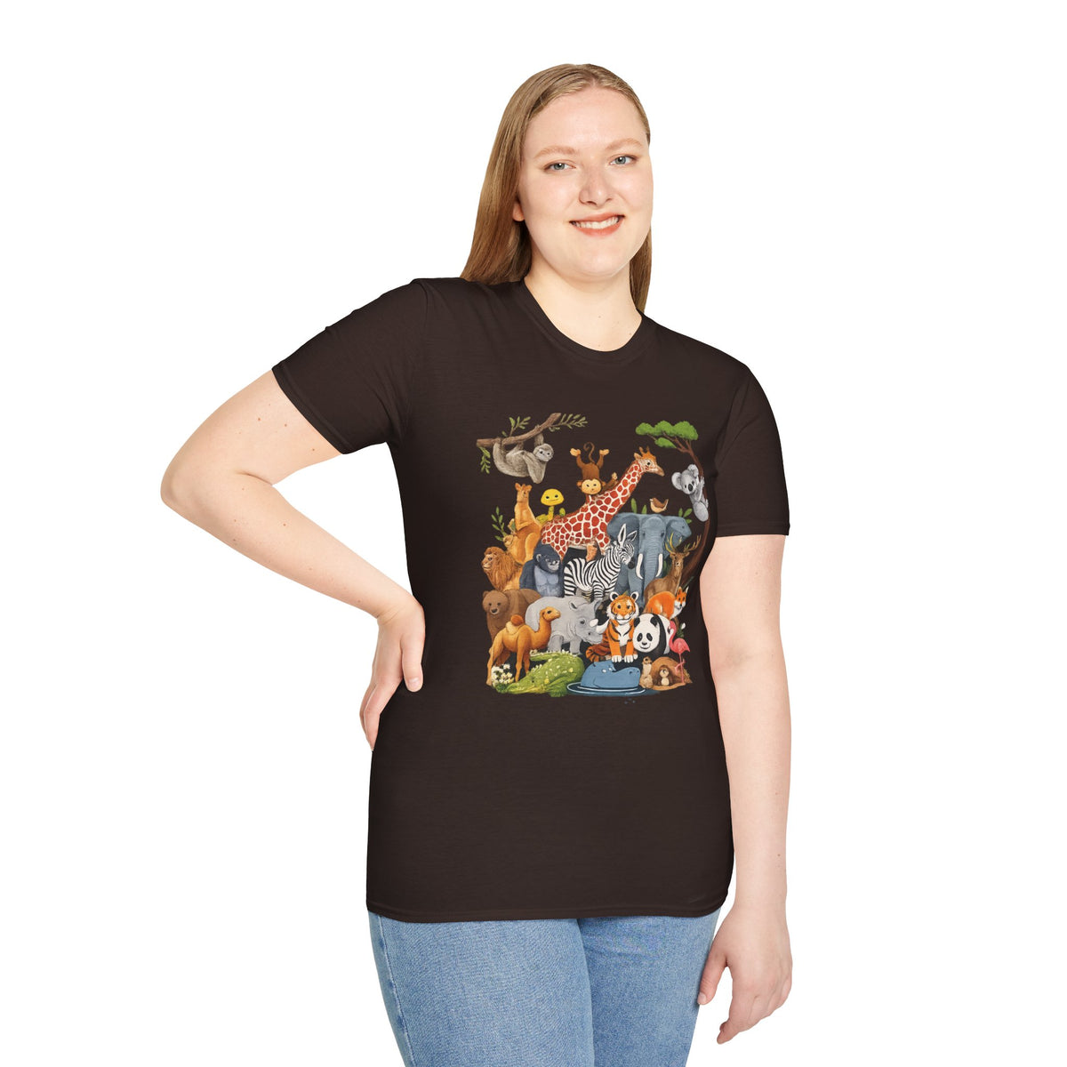 Safari Jungle Animals T-Shirt — Cute Giraffe, Zebra & Elephant Graphic Tee