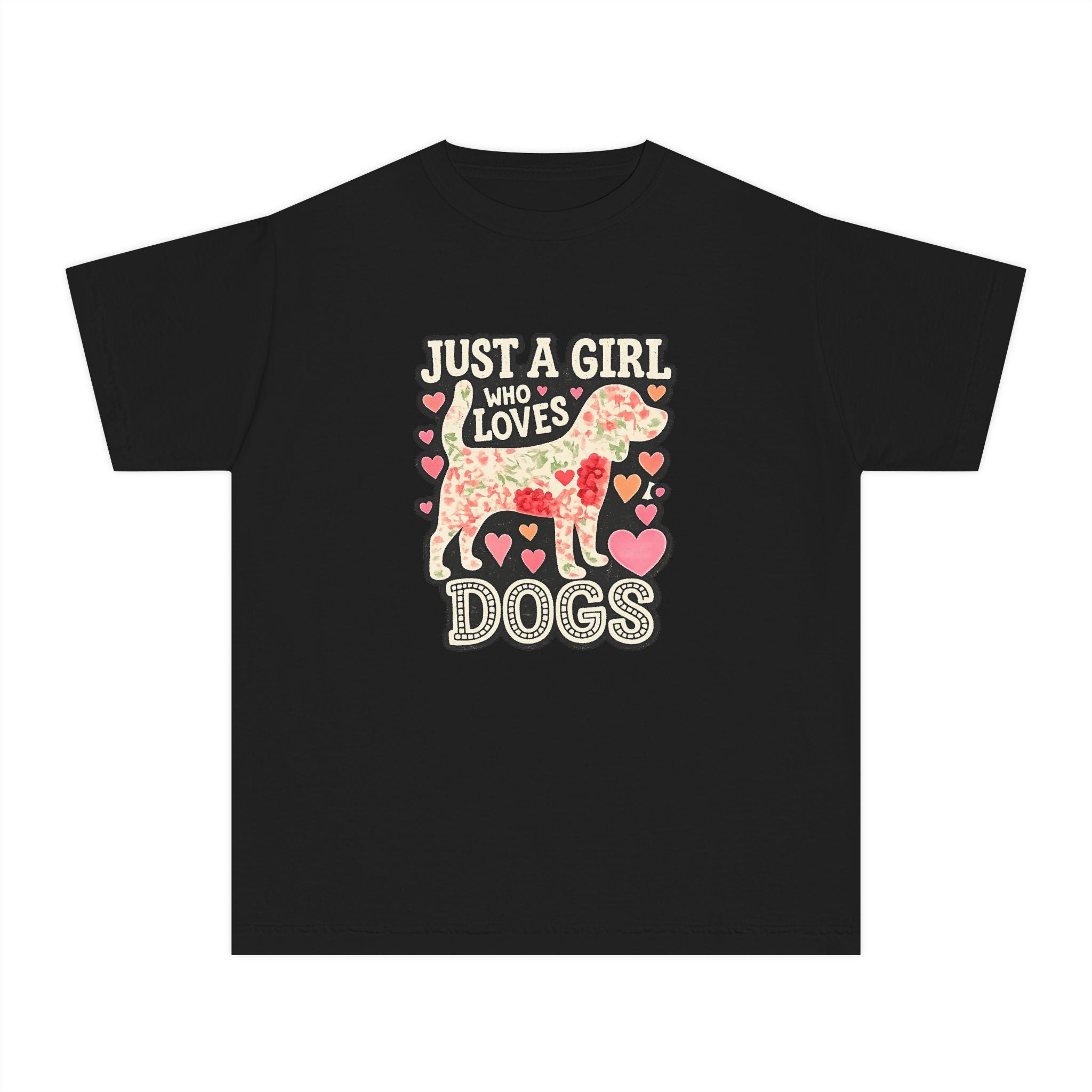Youth Tee — "Just a Girl Who Loves Dogs" Cute Heart Dog Graphic