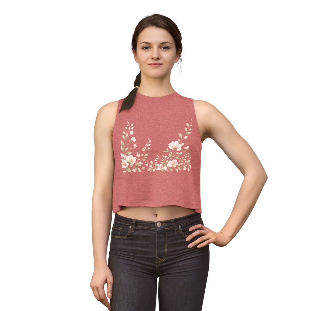 Floral Crop Top — Soft Pink Watercolor Blossoms