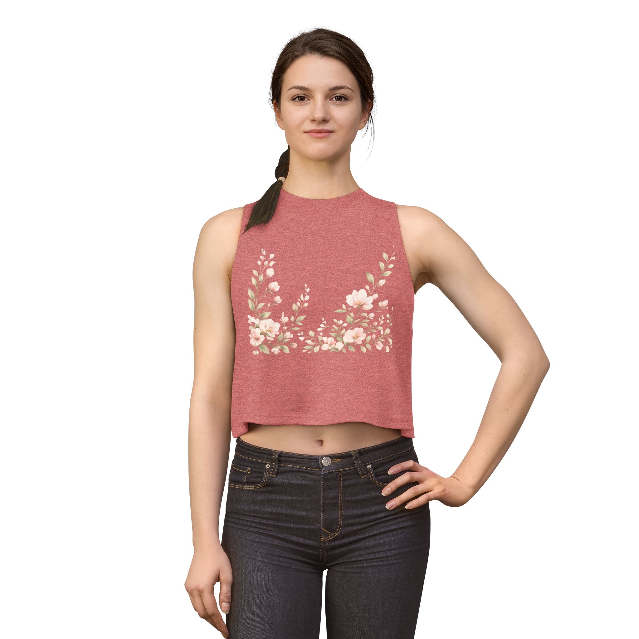 Floral Crop Top — Soft Pink Watercolor Blossoms